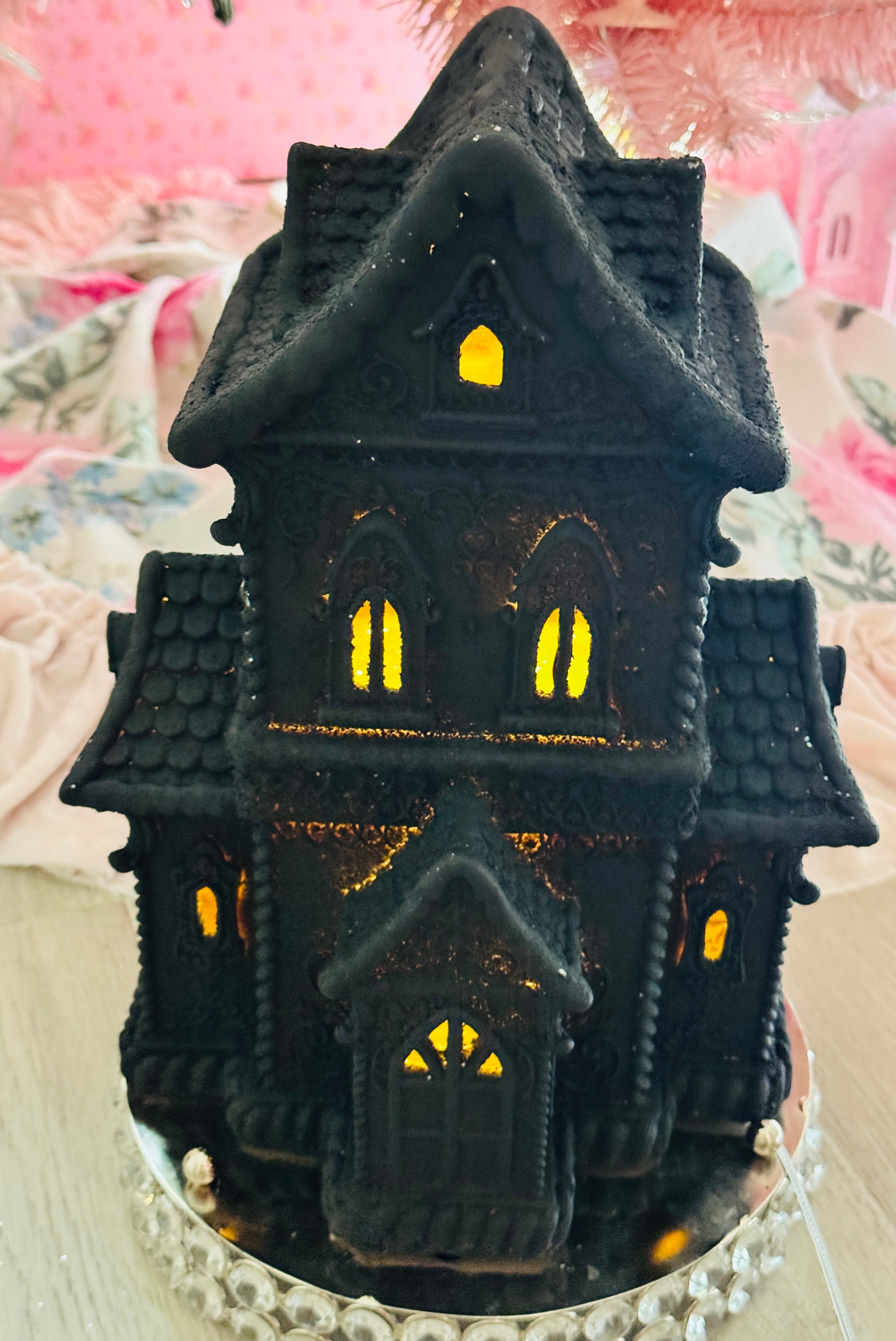 LED Black Halloween Gingerbread House