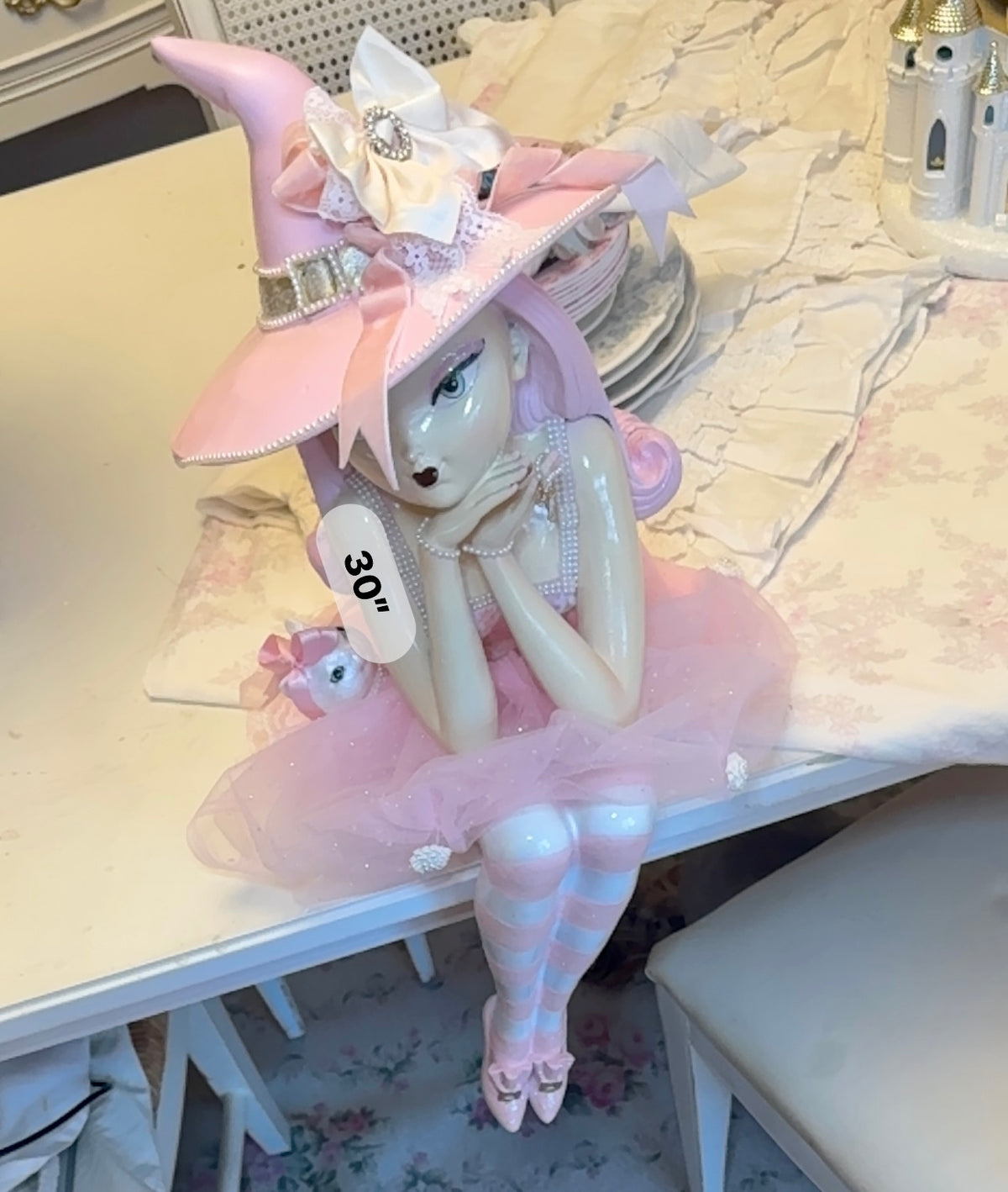 Bespoke pink hair witch  with cat - seater
