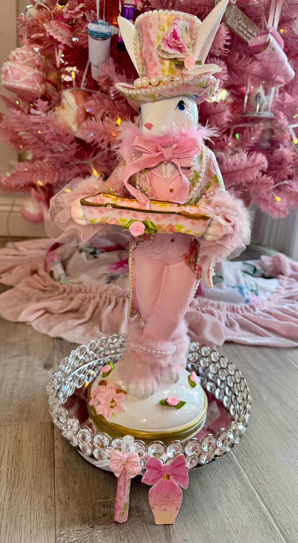 Pink Floral Bunny with tray