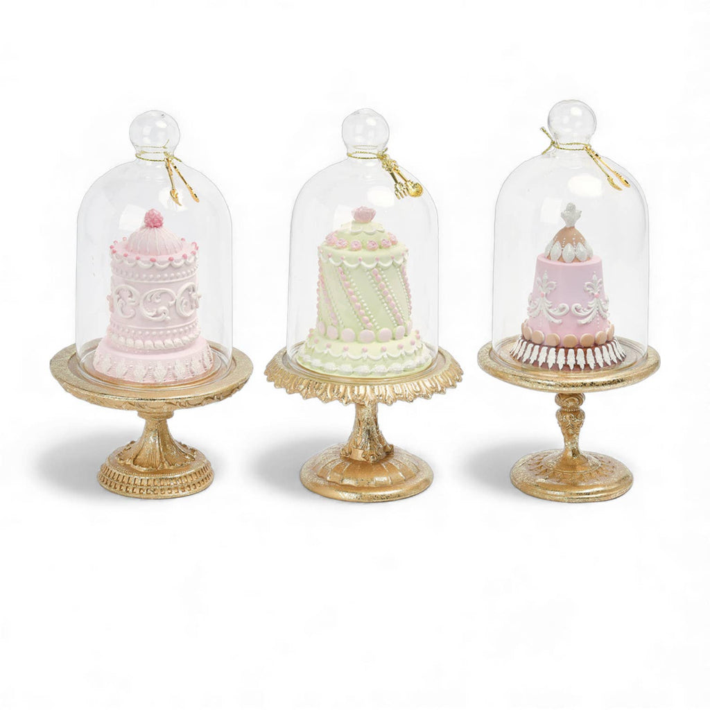 READY TO SHIP - 3 Asst Patisserie Cakes in Glass Cloche /Le Patisserie