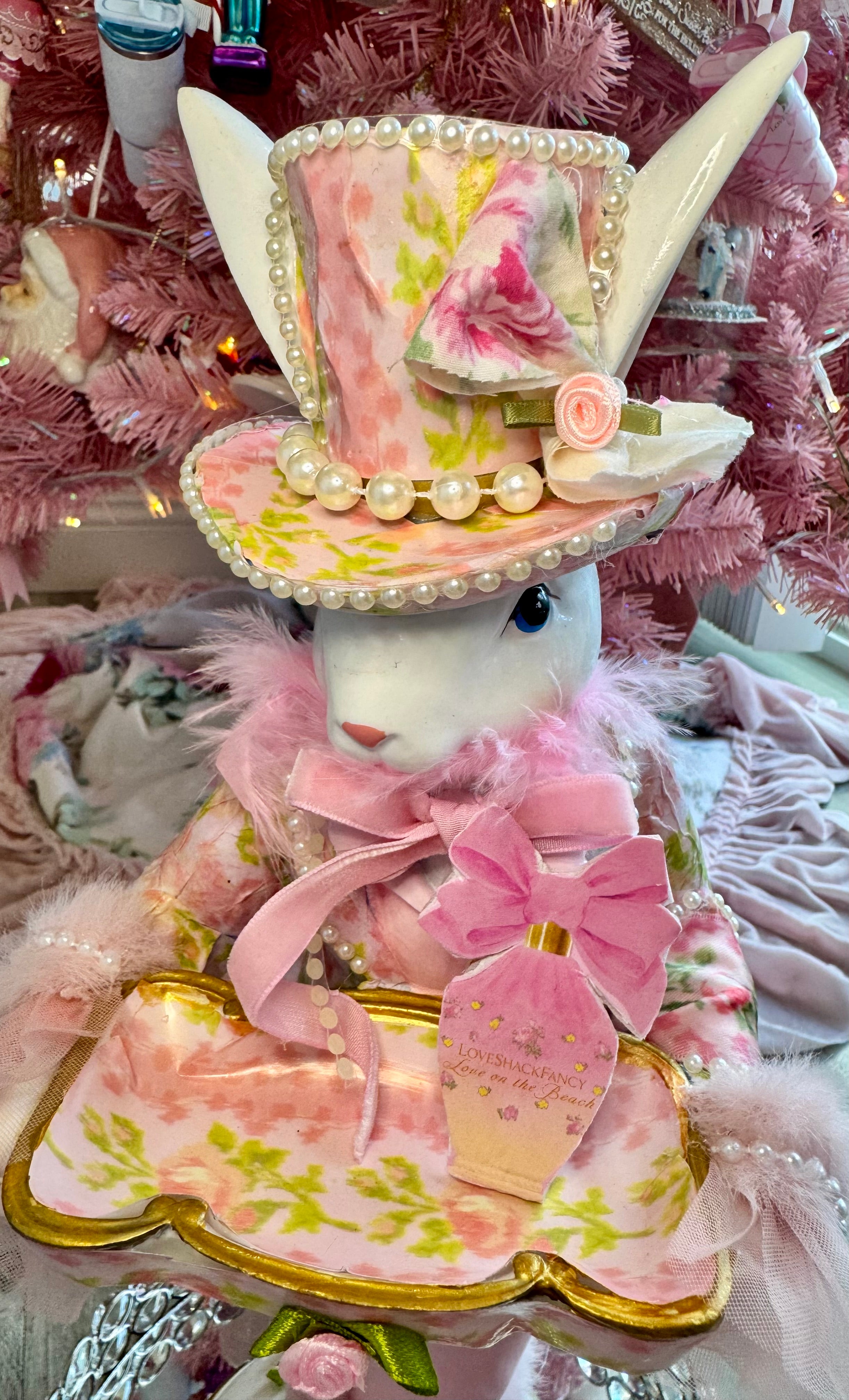 Pink Floral Bunny with tray