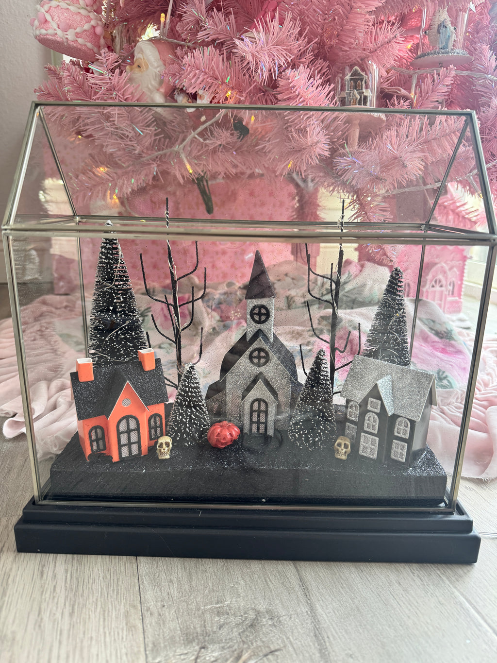 Halloween LED Houses on Glass terrarium