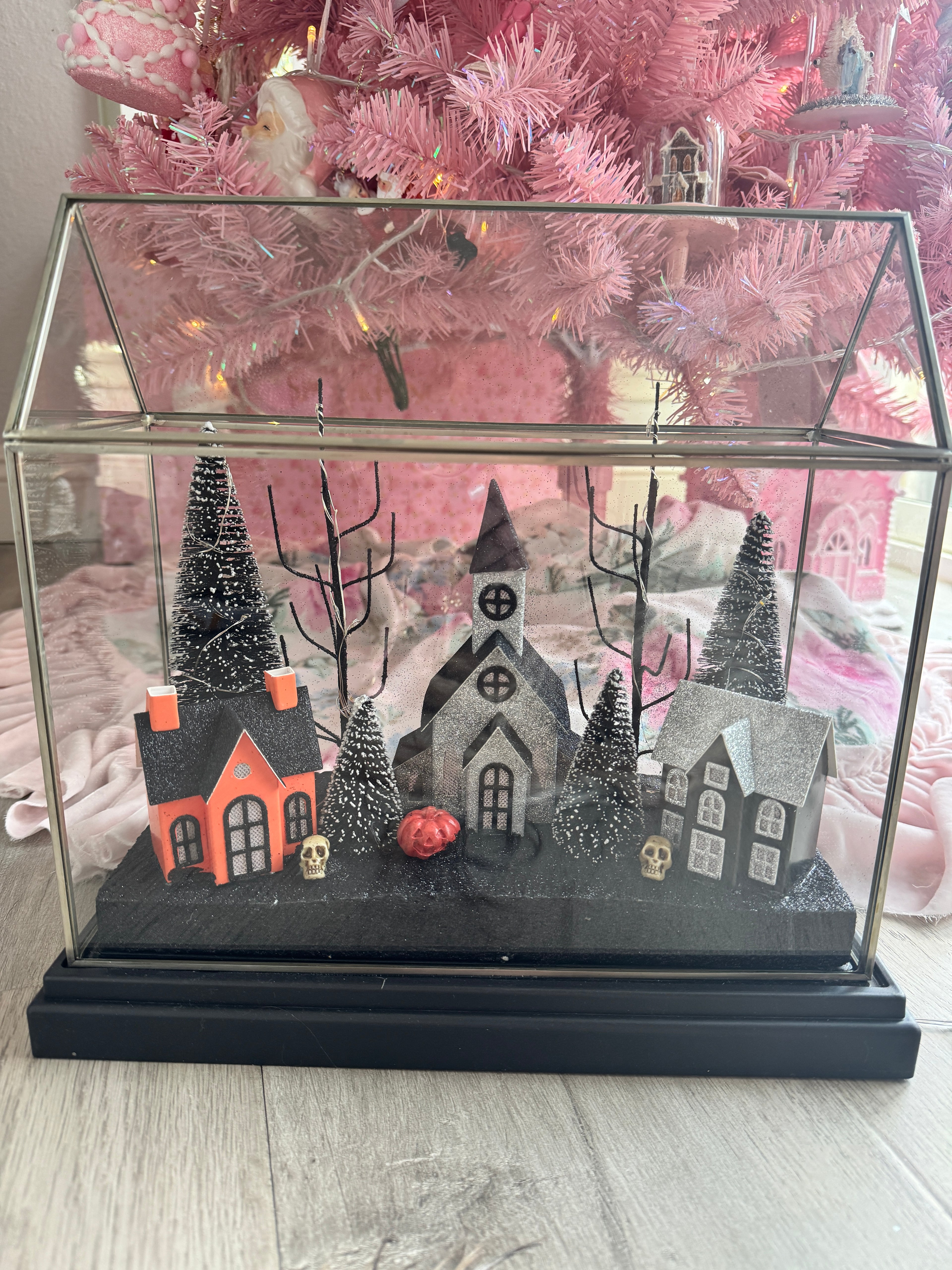 Halloween LED Houses on Glass terrarium