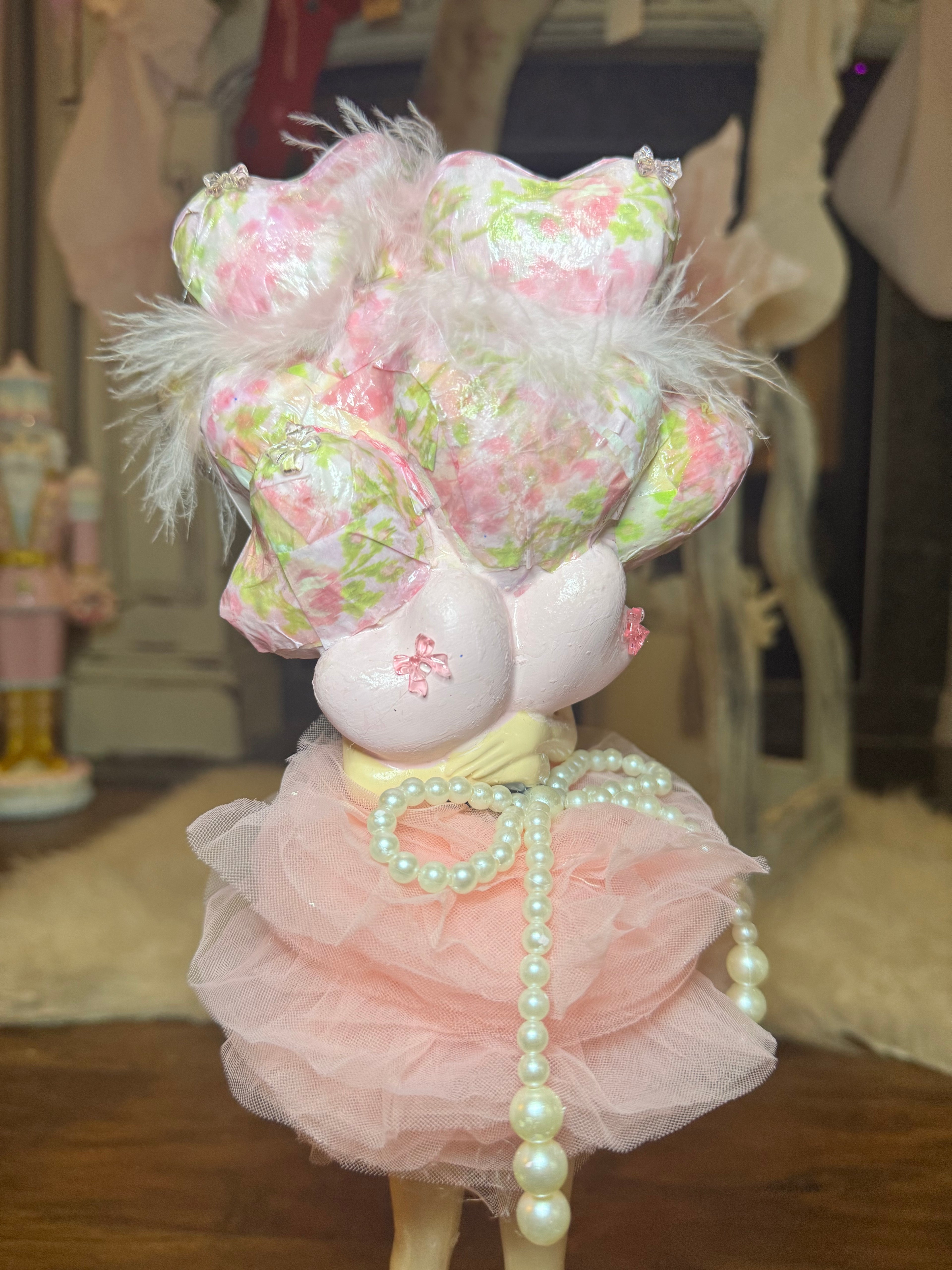 Pink Girl Holding Balloons figurine
