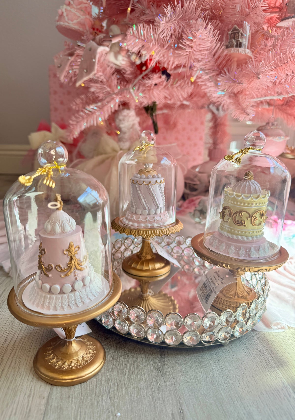 READY TO SHIP - 3 Asst Patisserie Cakes in Glass Cloche /Le Patisserie