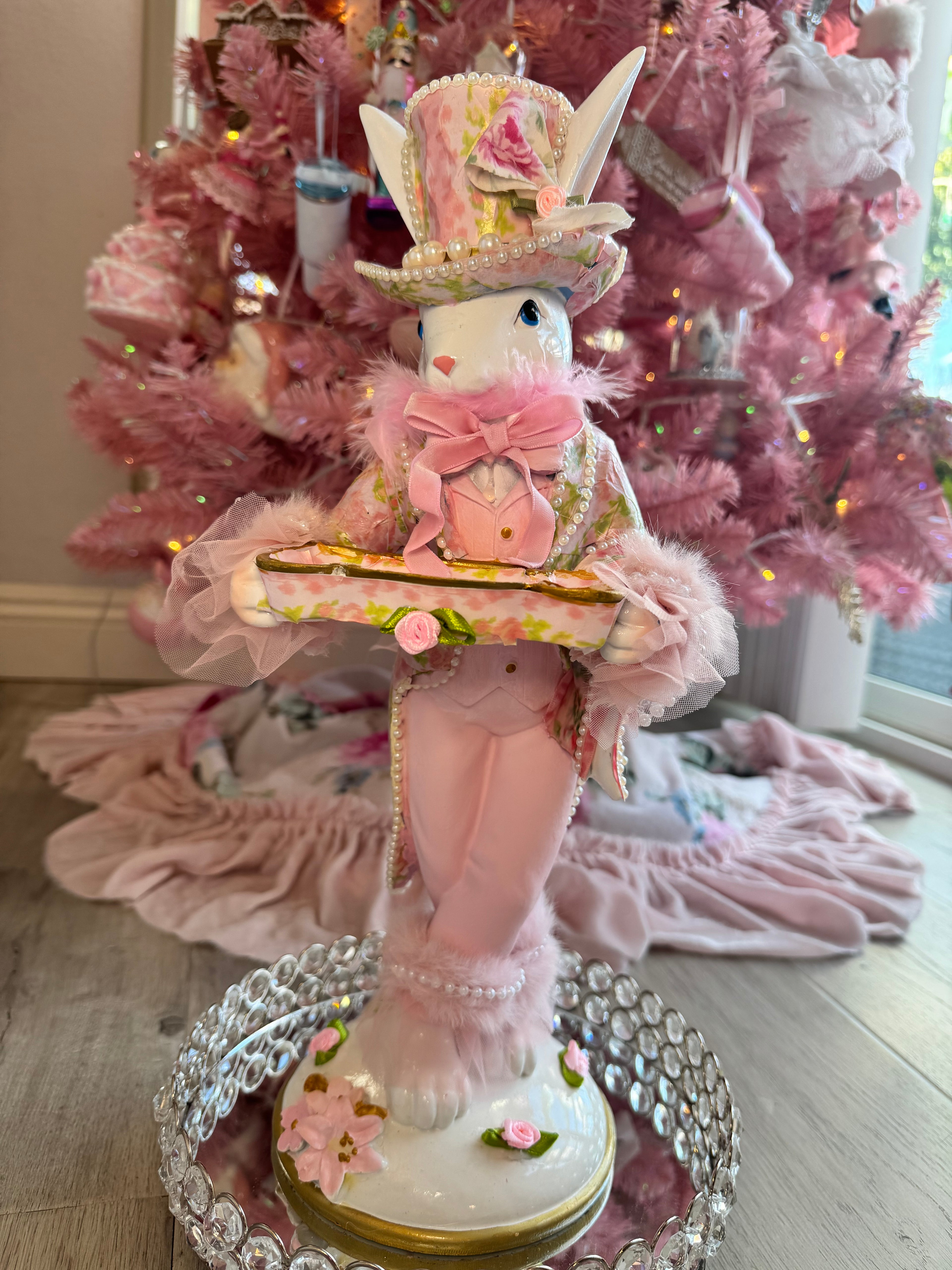 Pink Floral Bunny with tray