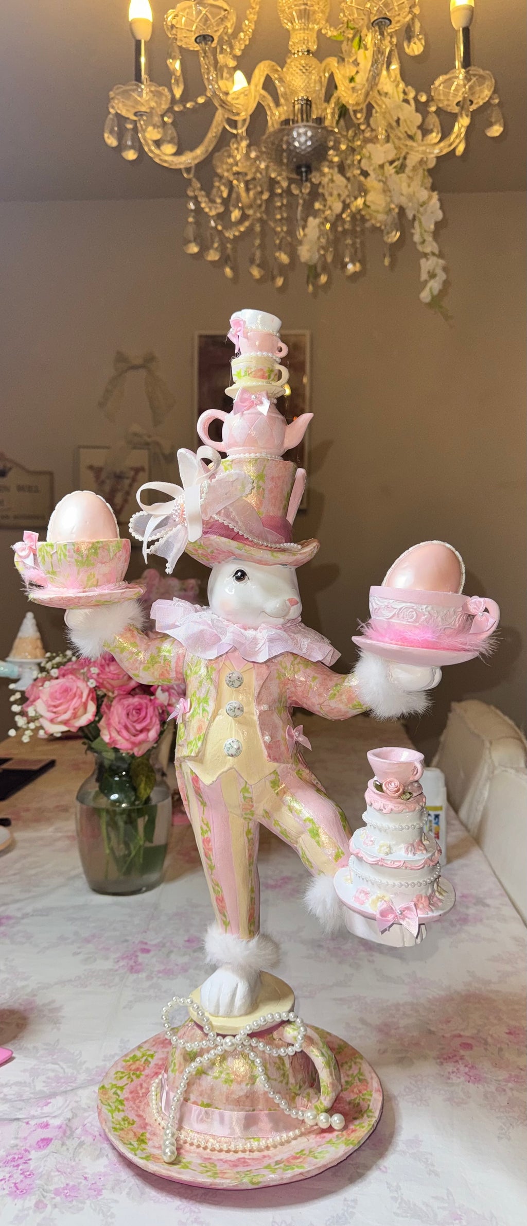 Unique Bespoke Bunny juggling cups and teapot