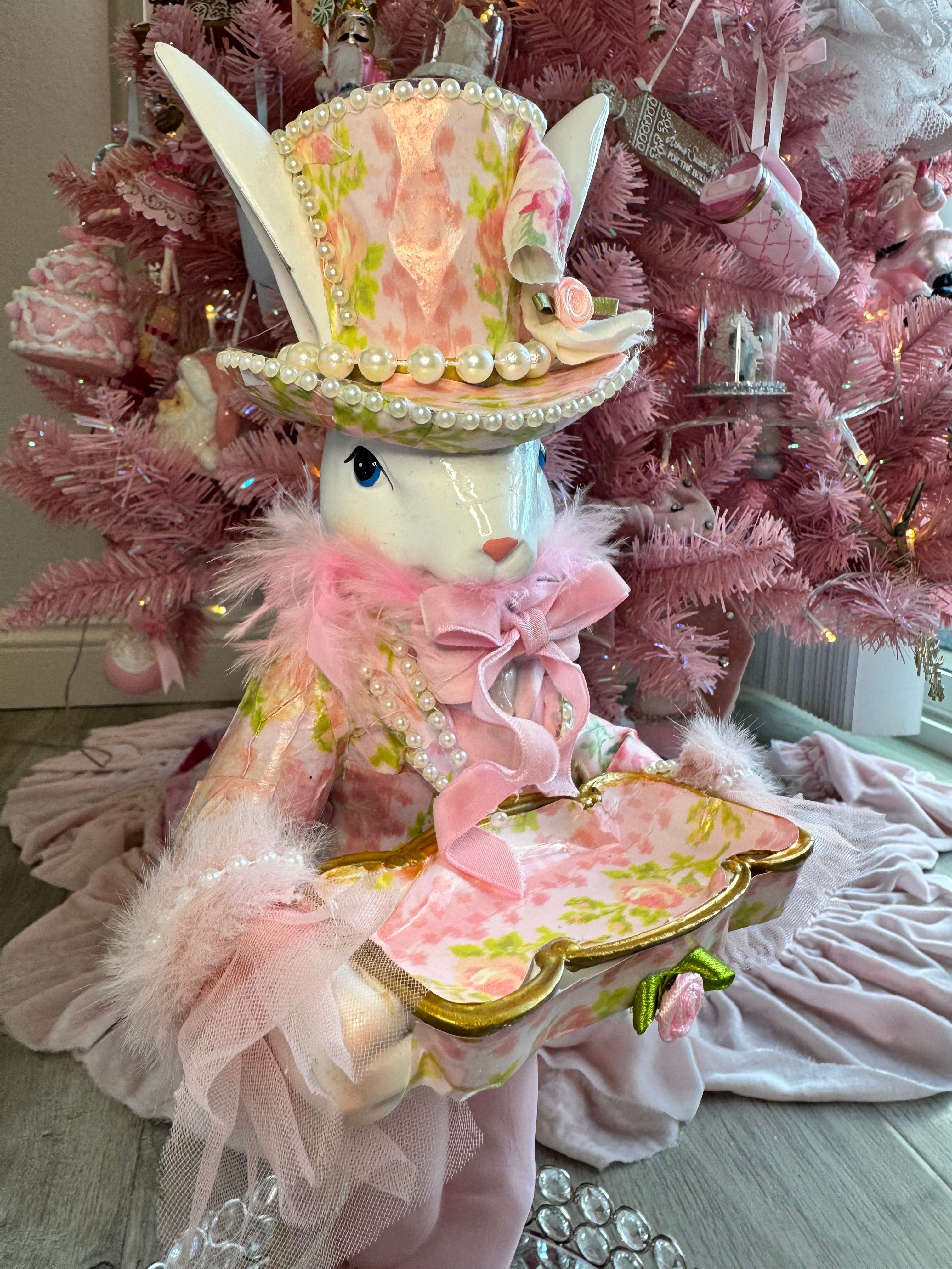 Pink Floral Bunny with tray