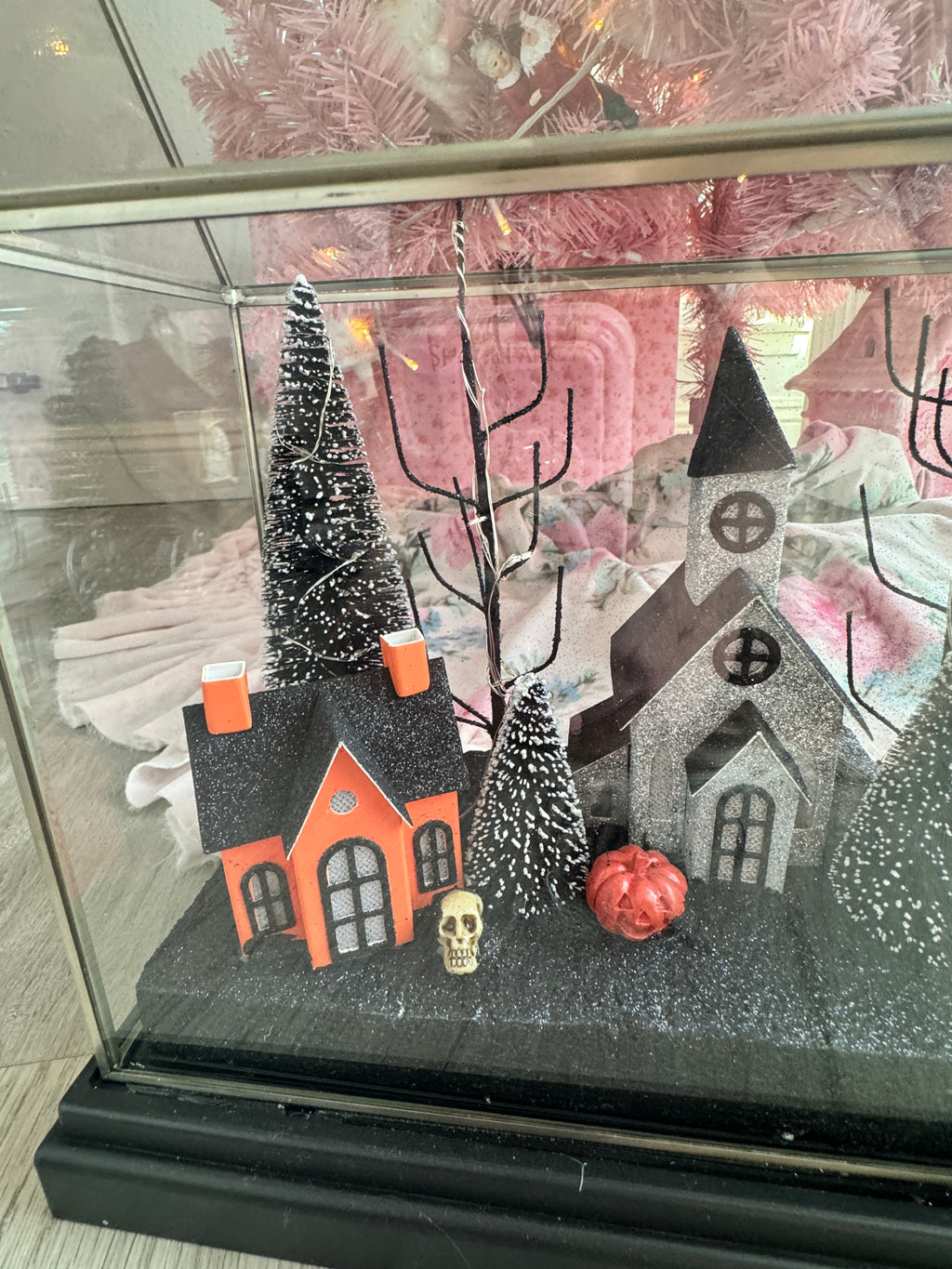 Halloween LED Houses on Glass terrarium