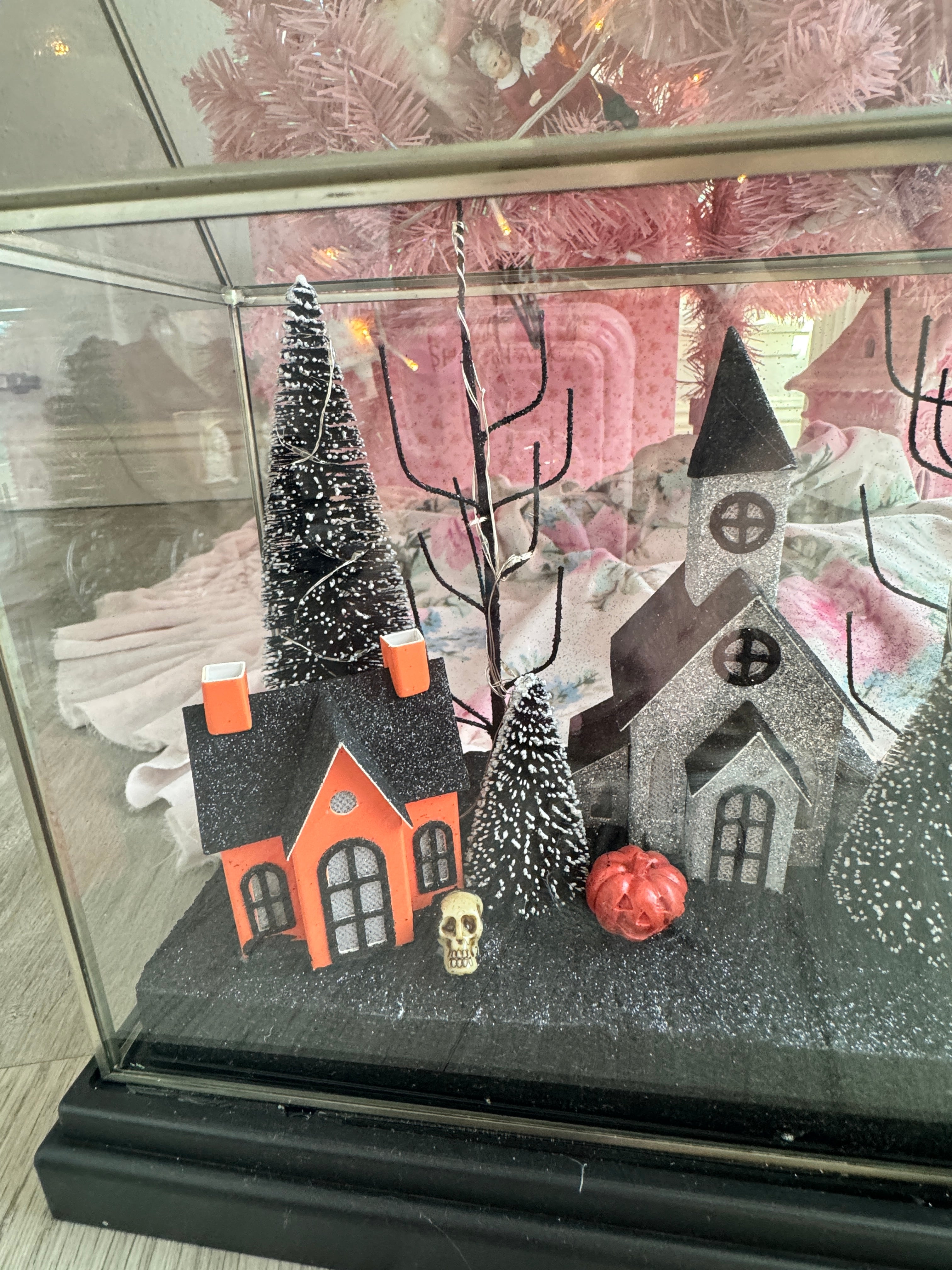 Halloween LED Houses on Glass terrarium
