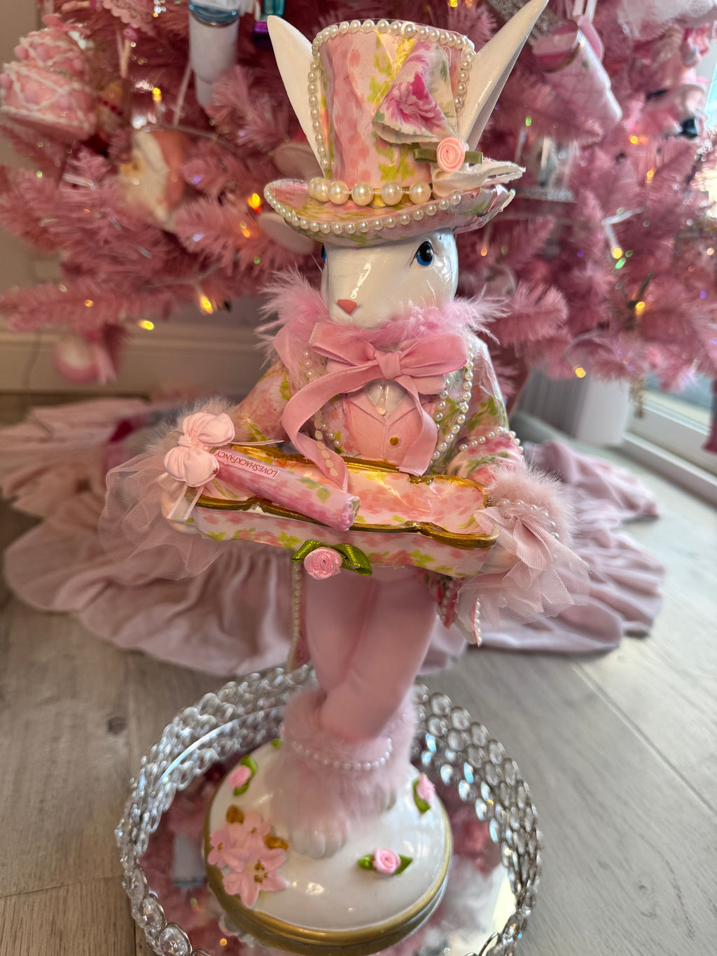 Pink Floral Bunny with tray
