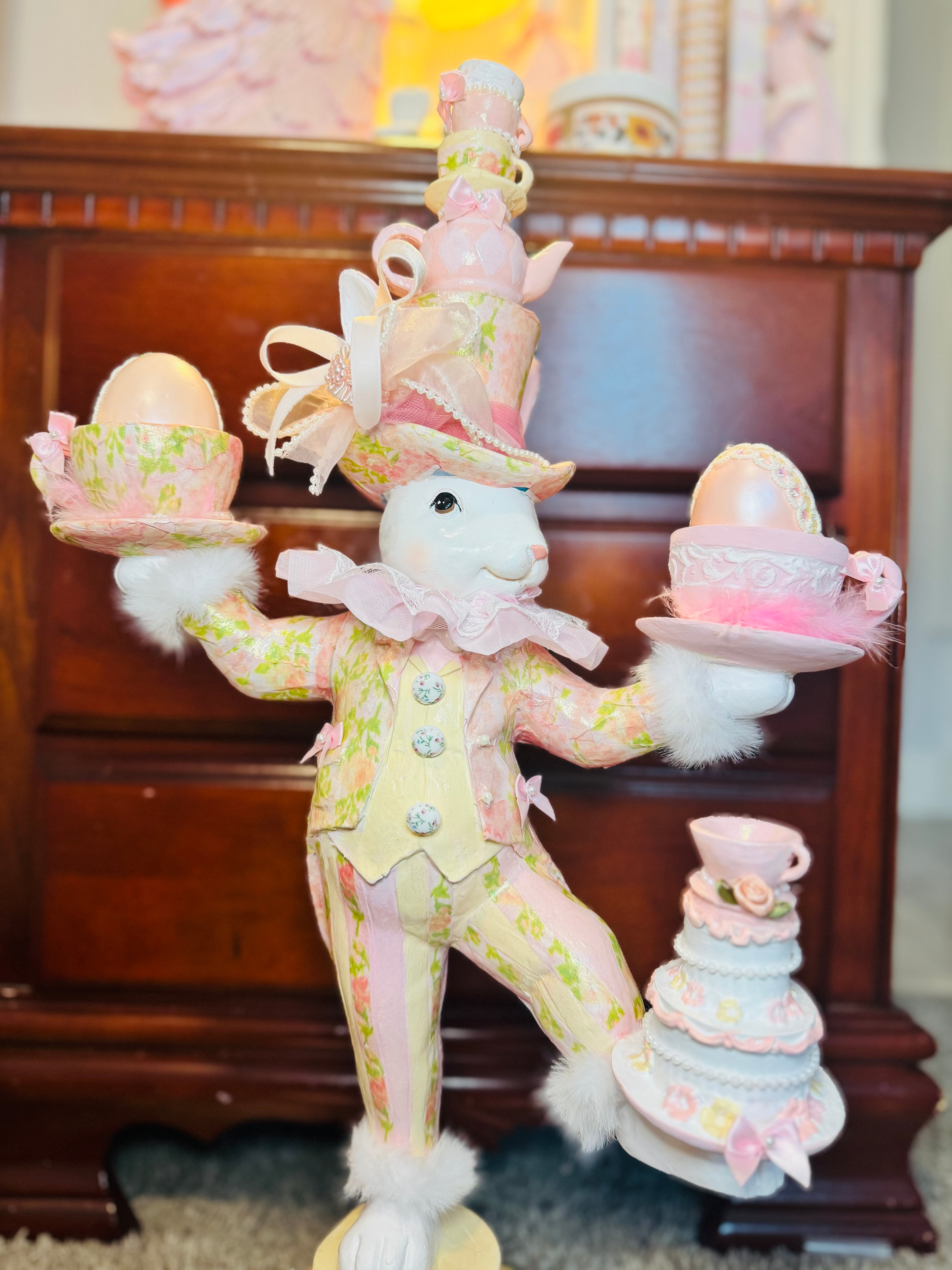 Unique Bespoke Bunny juggling cups and teapot