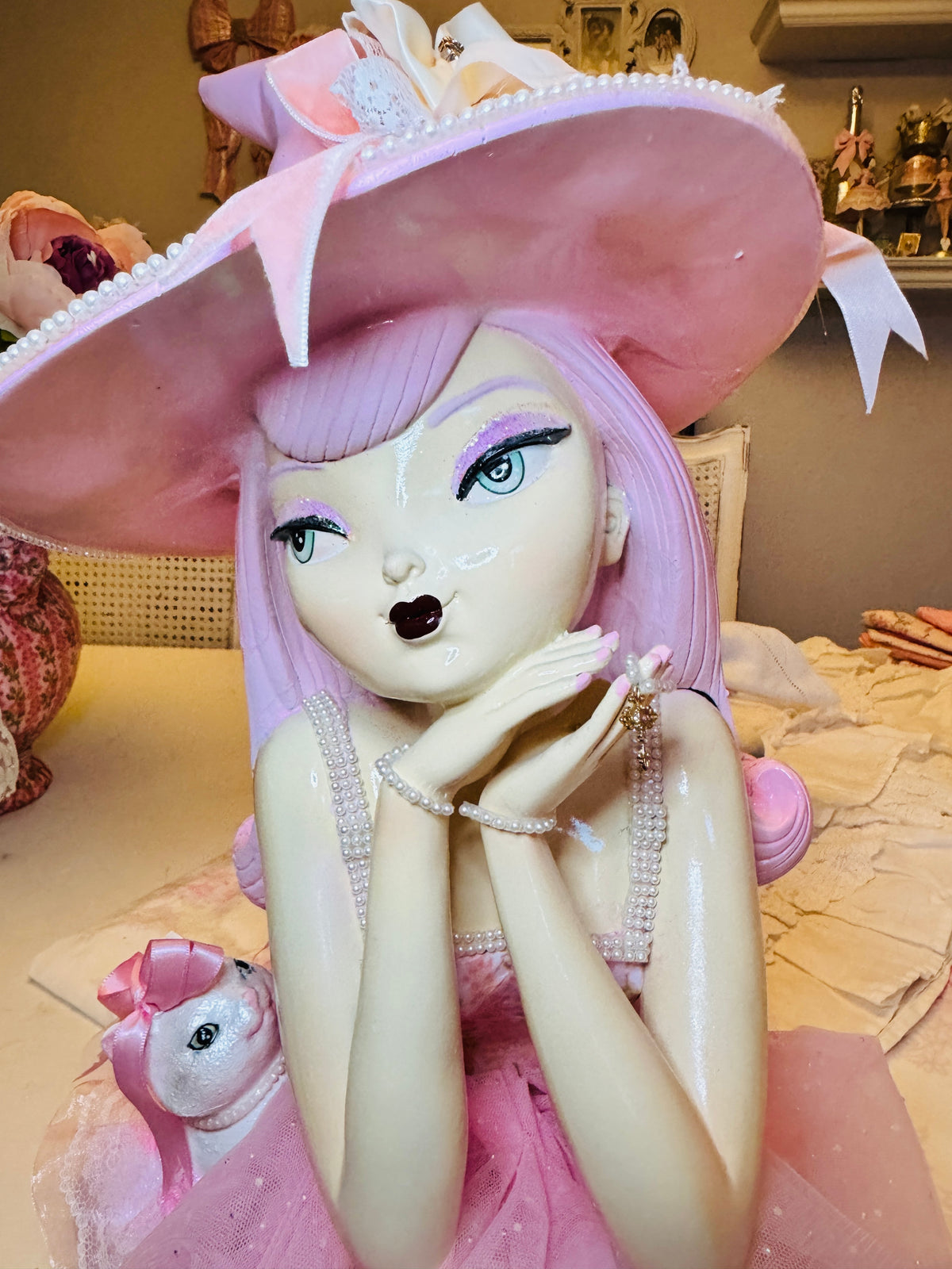 Bespoke pink hair witch  with cat - seater