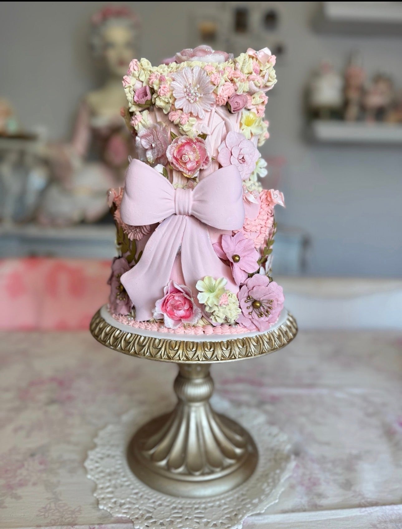 Pink Custom Faux Floral Cake