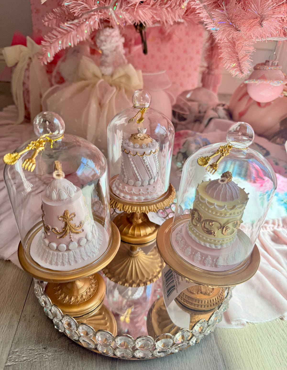 READY TO SHIP - 3 Asst Patisserie Cakes in Glass Cloche /Le Patisserie