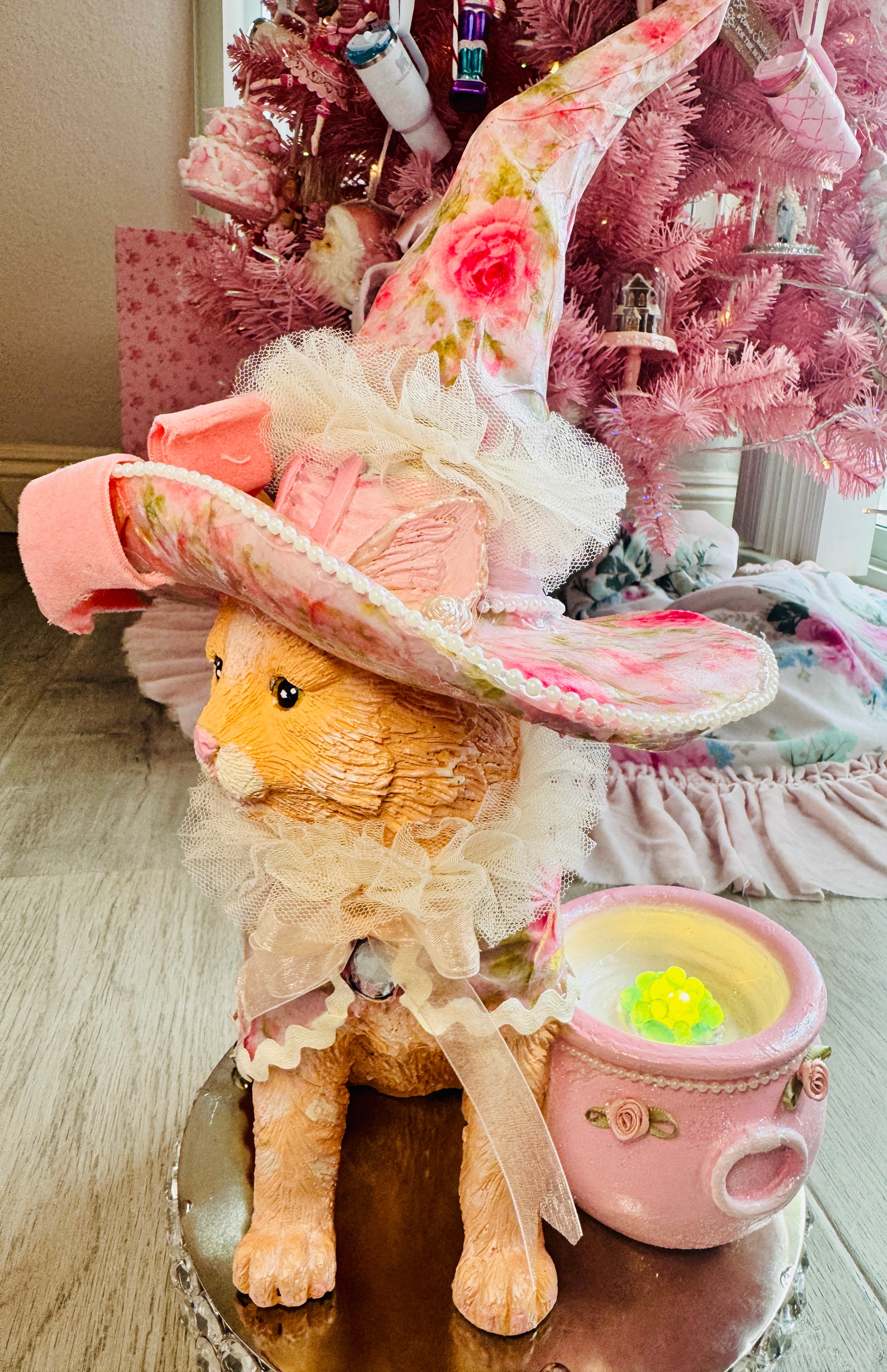 Pink Custom Halloween Cat With LED cauldron
