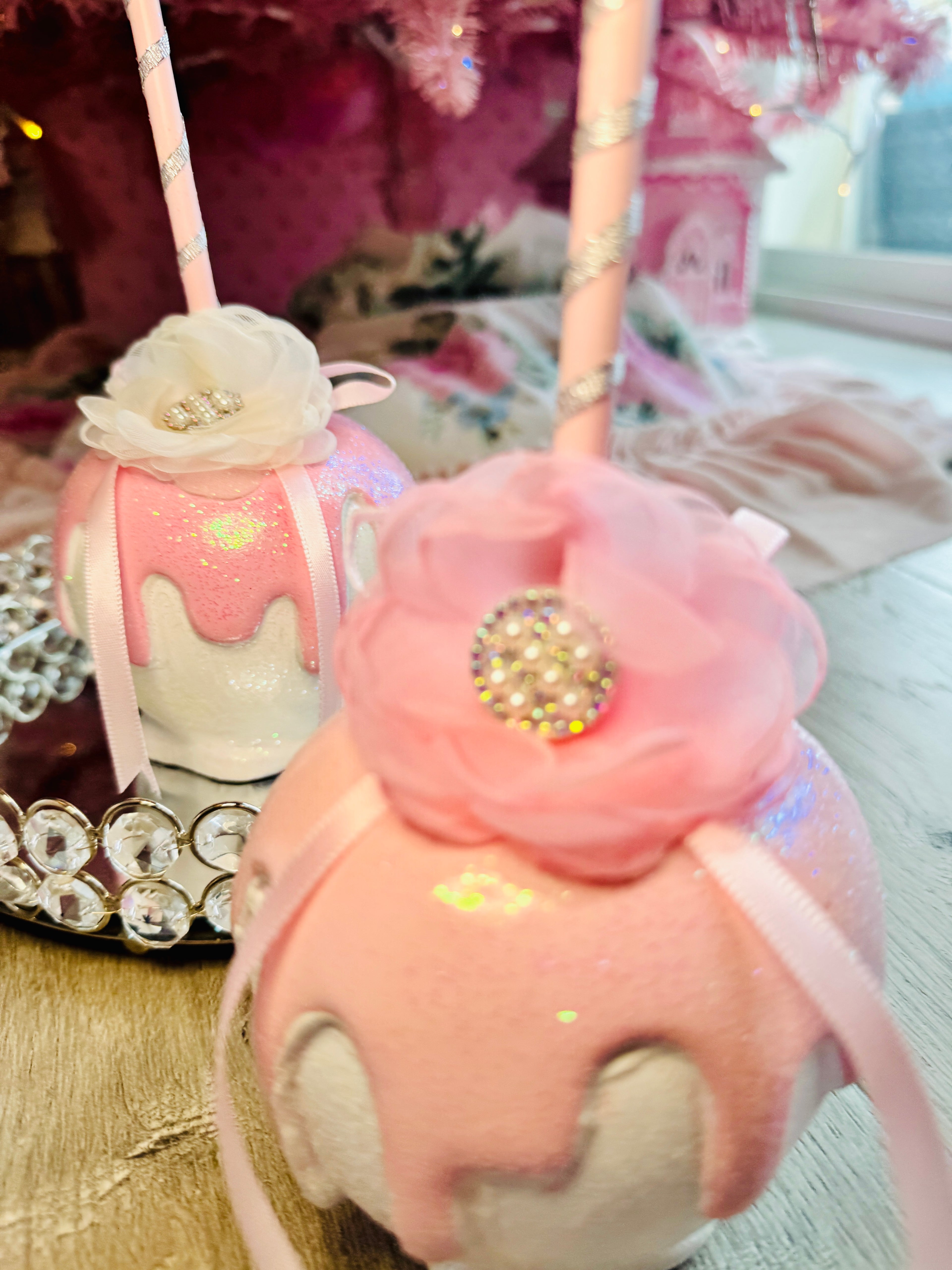 Pink Bespoke Halloween Apples set of 3