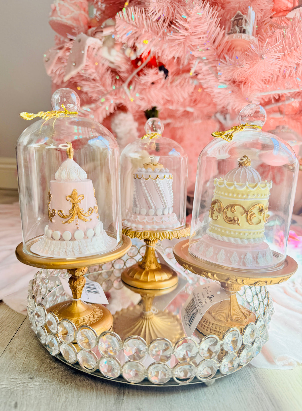 READY TO SHIP - 3 Asst Patisserie Cakes in Glass Cloche /Le Patisserie