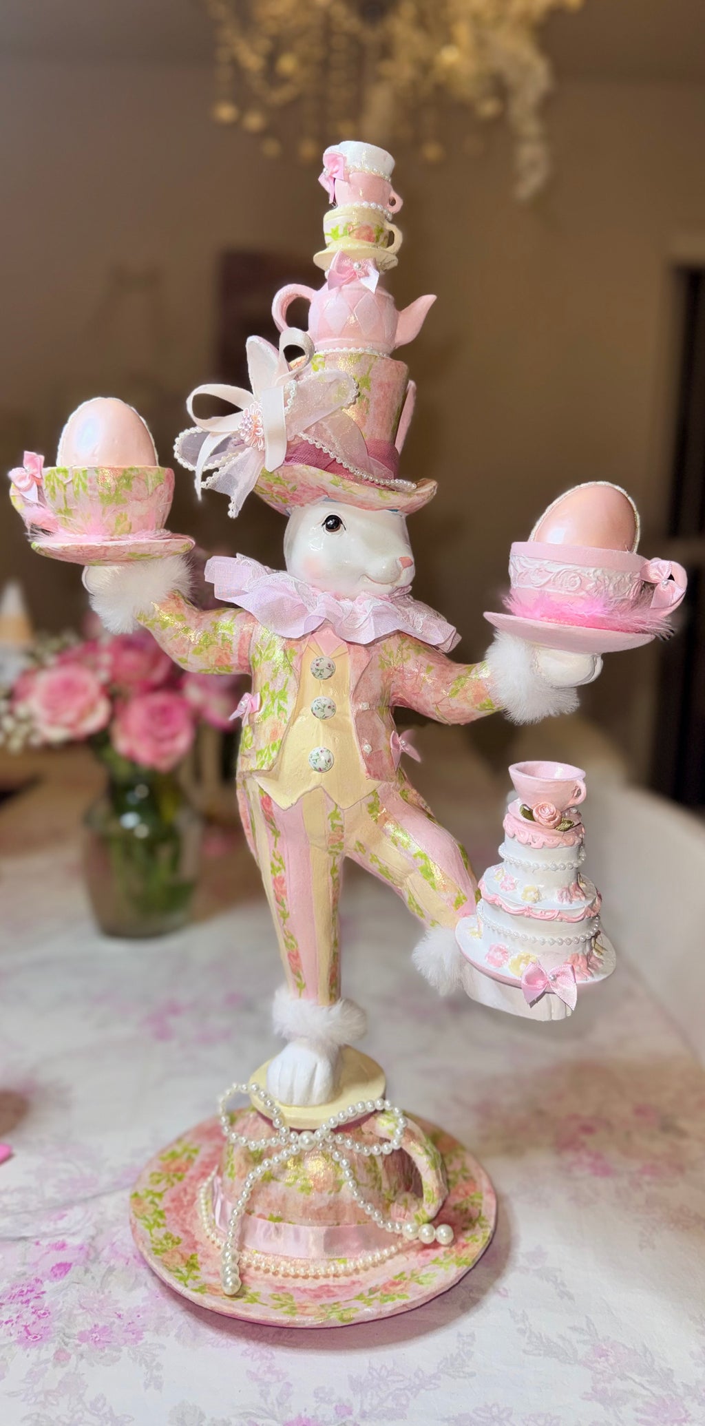 Unique Bespoke Bunny juggling cups and teapot