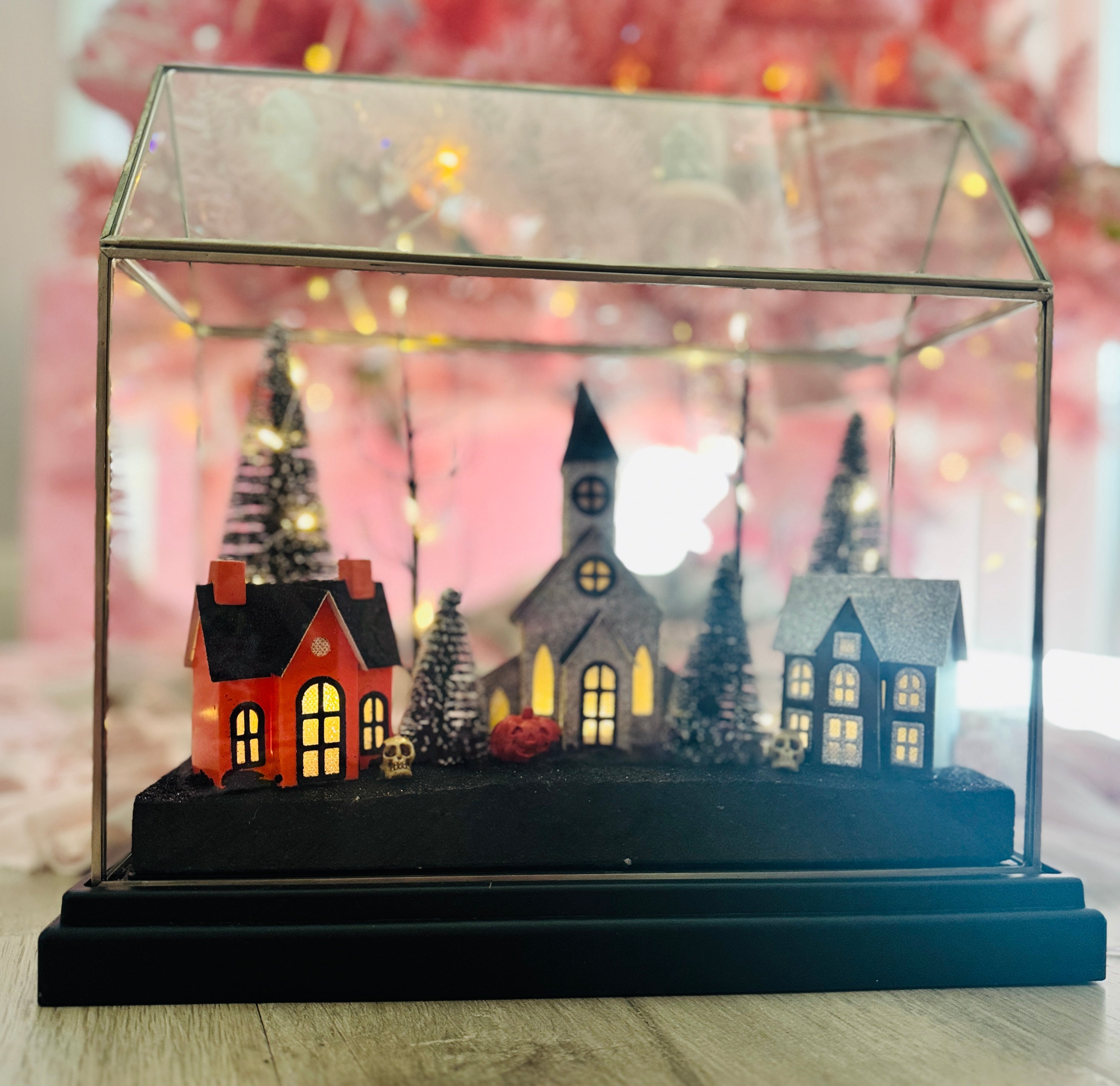 Halloween LED Houses on Glass terrarium