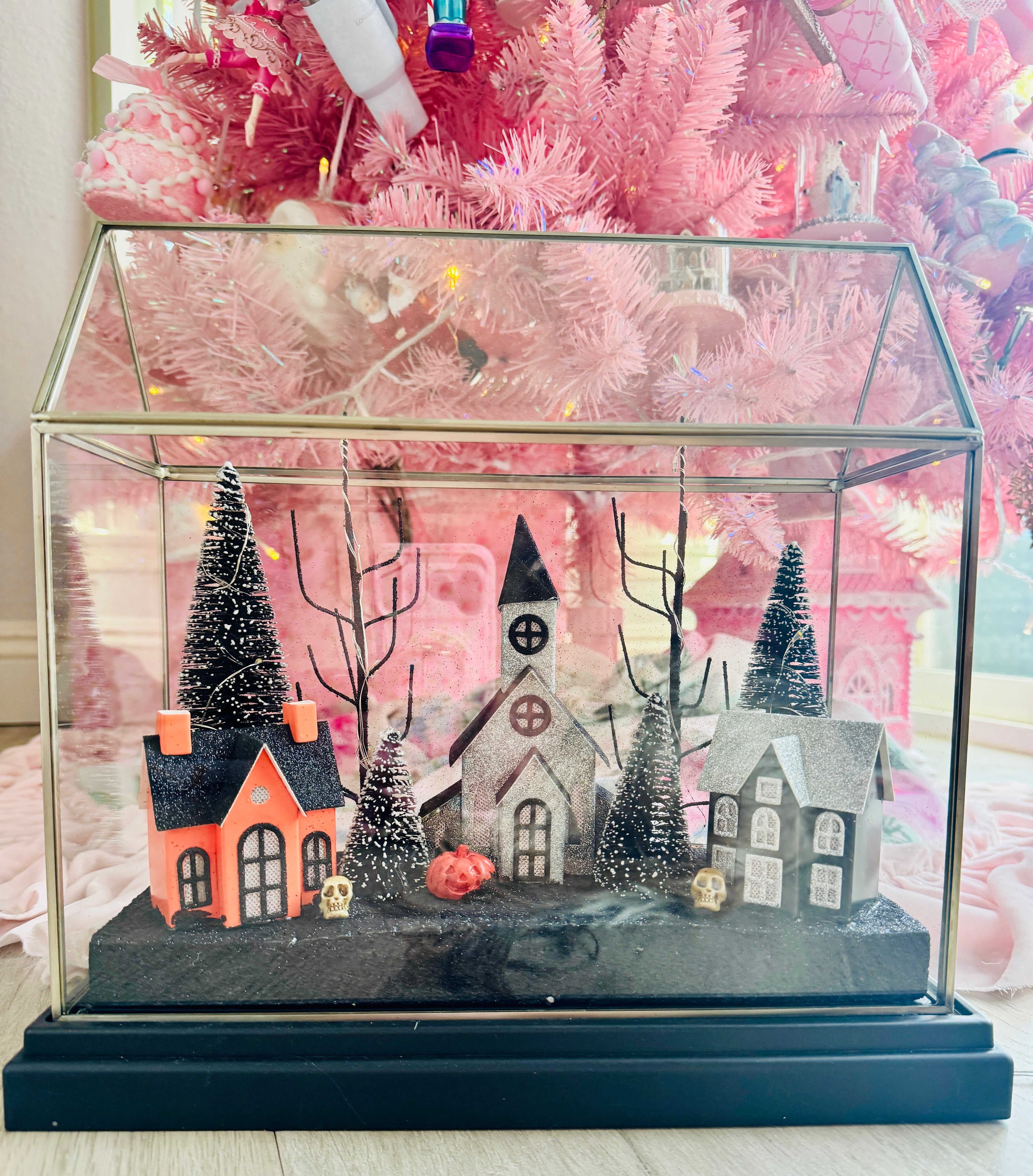 Halloween LED Houses on Glass terrarium