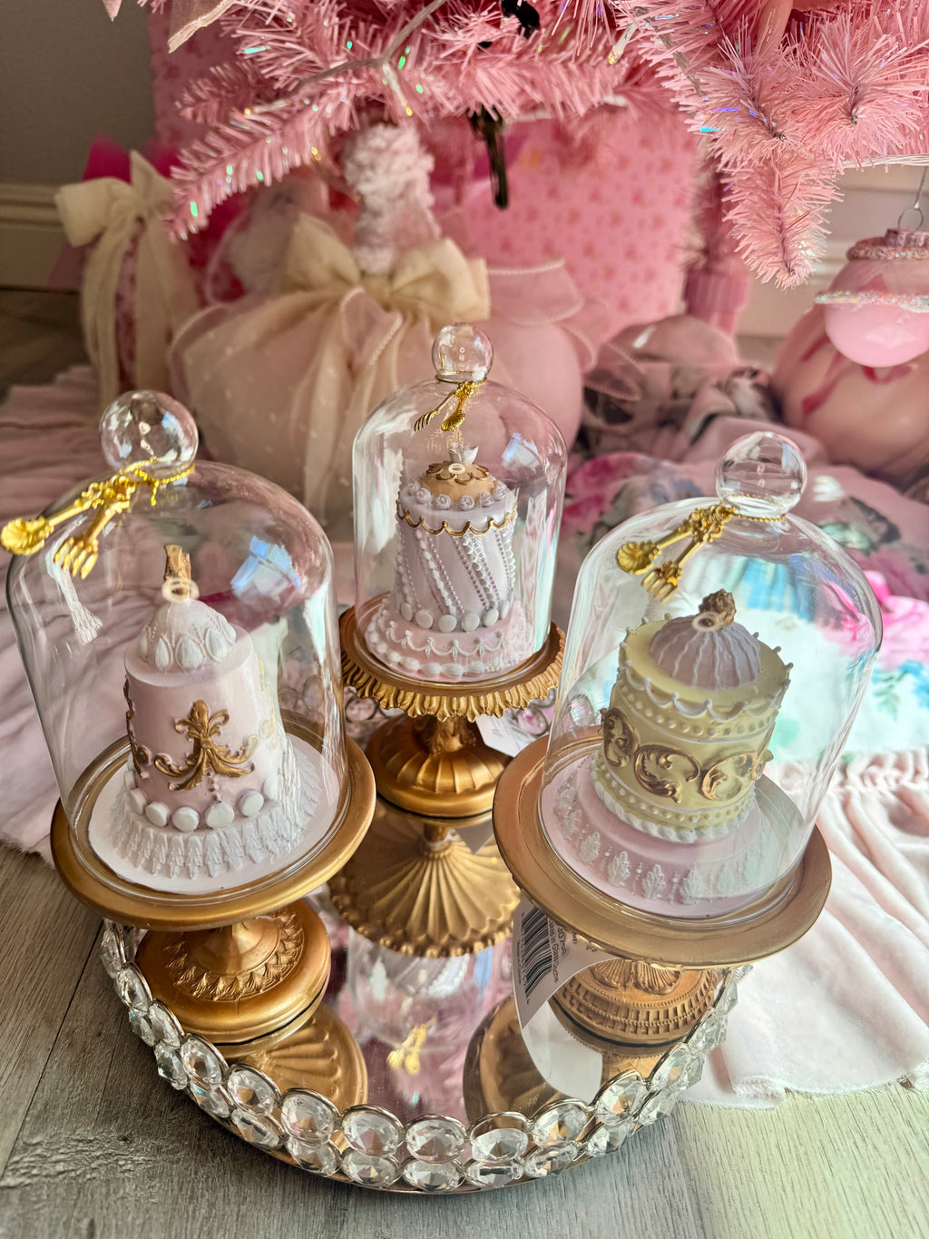 READY TO SHIP - 3 Asst Patisserie Cakes in Glass Cloche /Le Patisserie