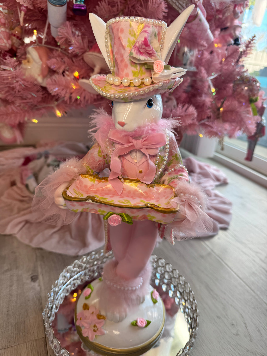 Pink Floral Bunny with tray