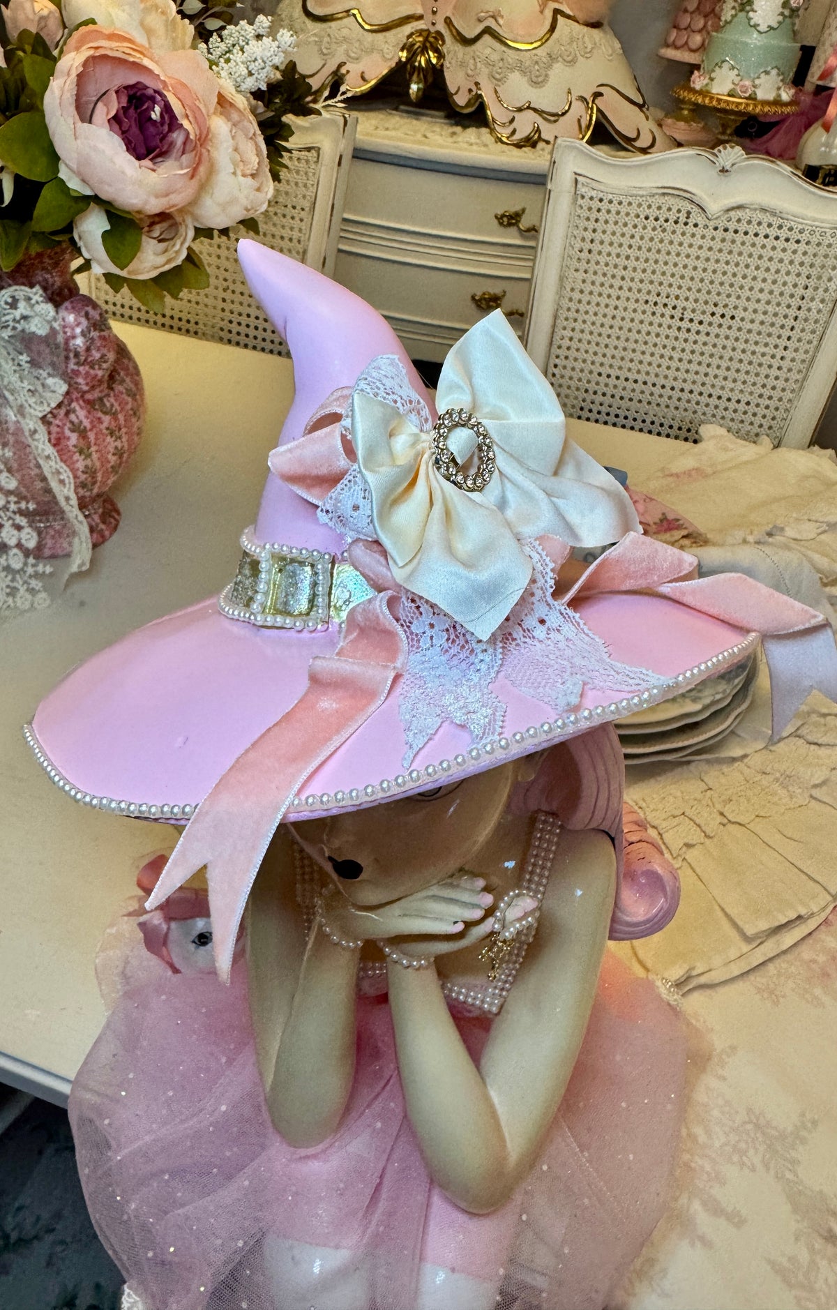 Bespoke pink hair witch  with cat - seater