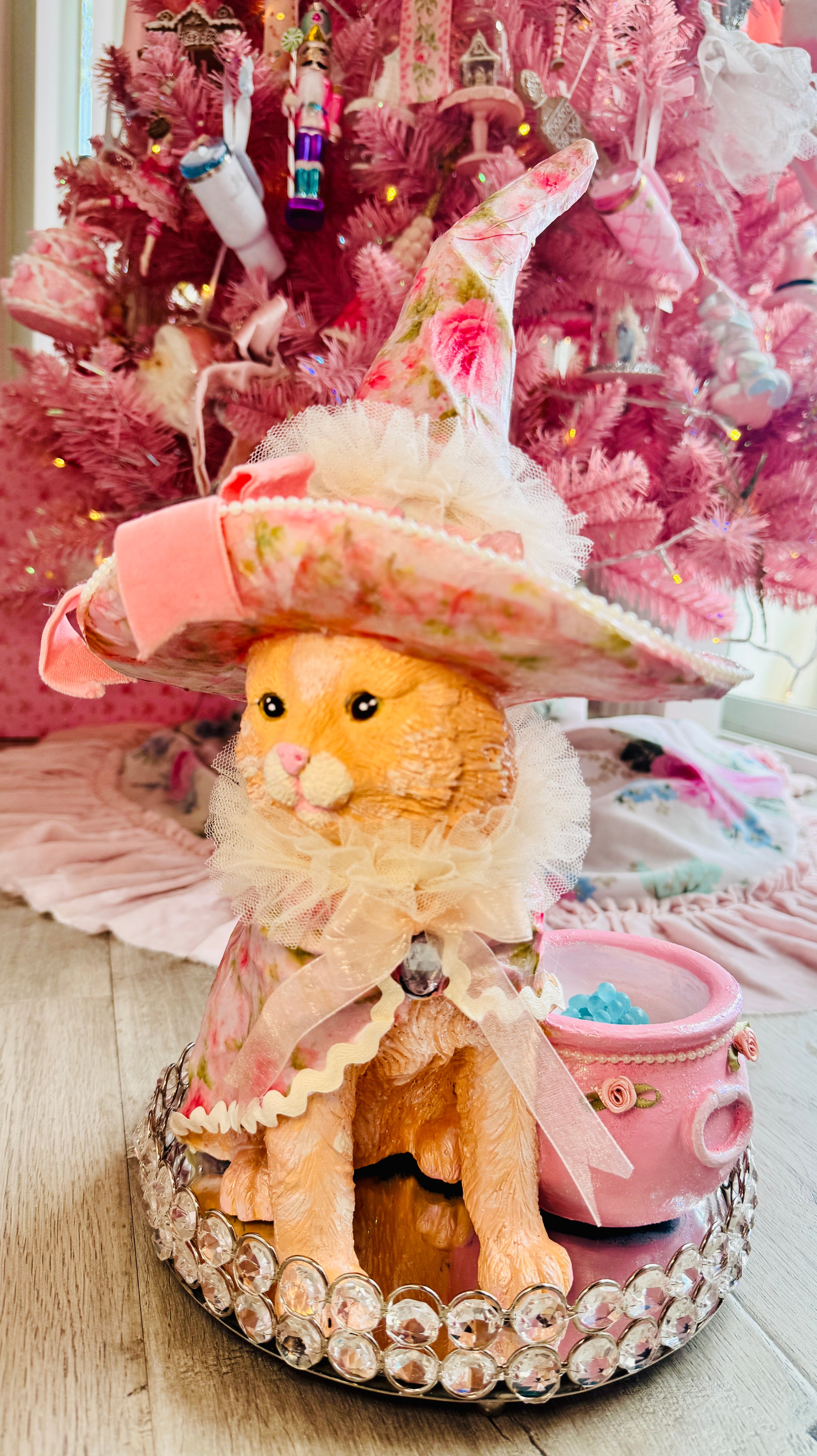 Pink Custom Halloween Cat With LED cauldron