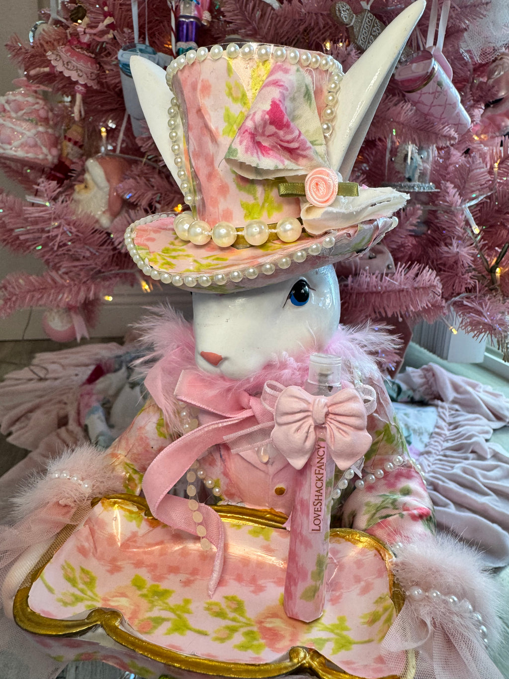 Pink Floral Bunny with tray