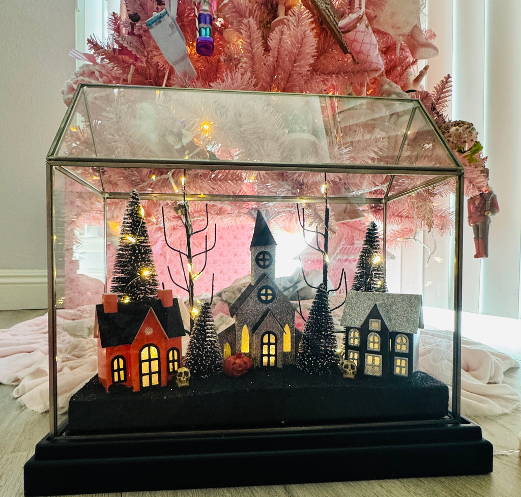 Halloween LED Houses on Glass terrarium