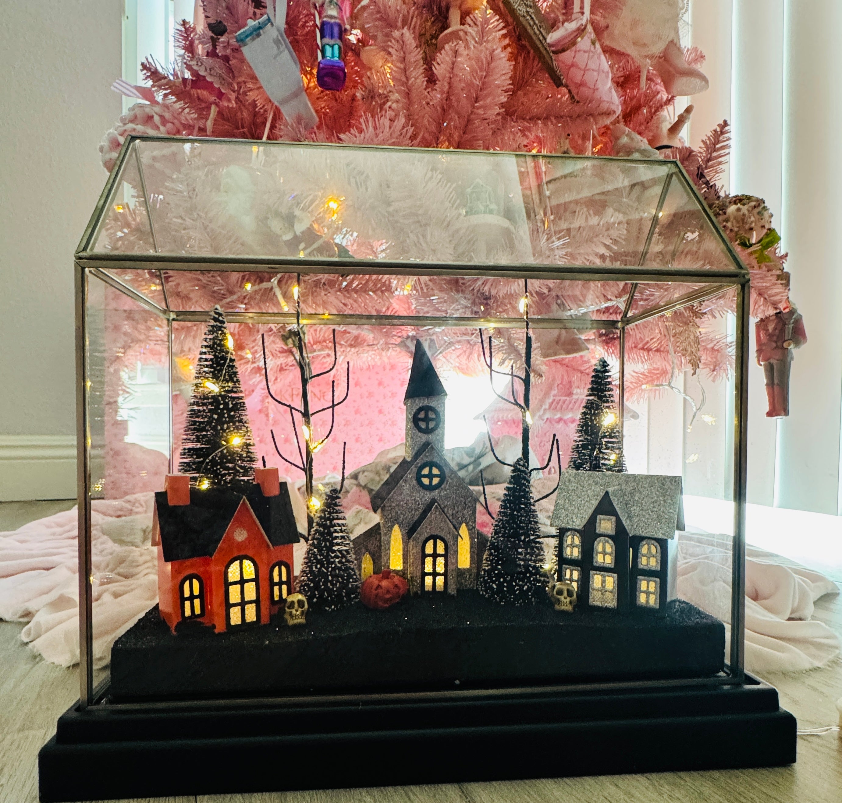 Halloween LED Houses on Glass terrarium