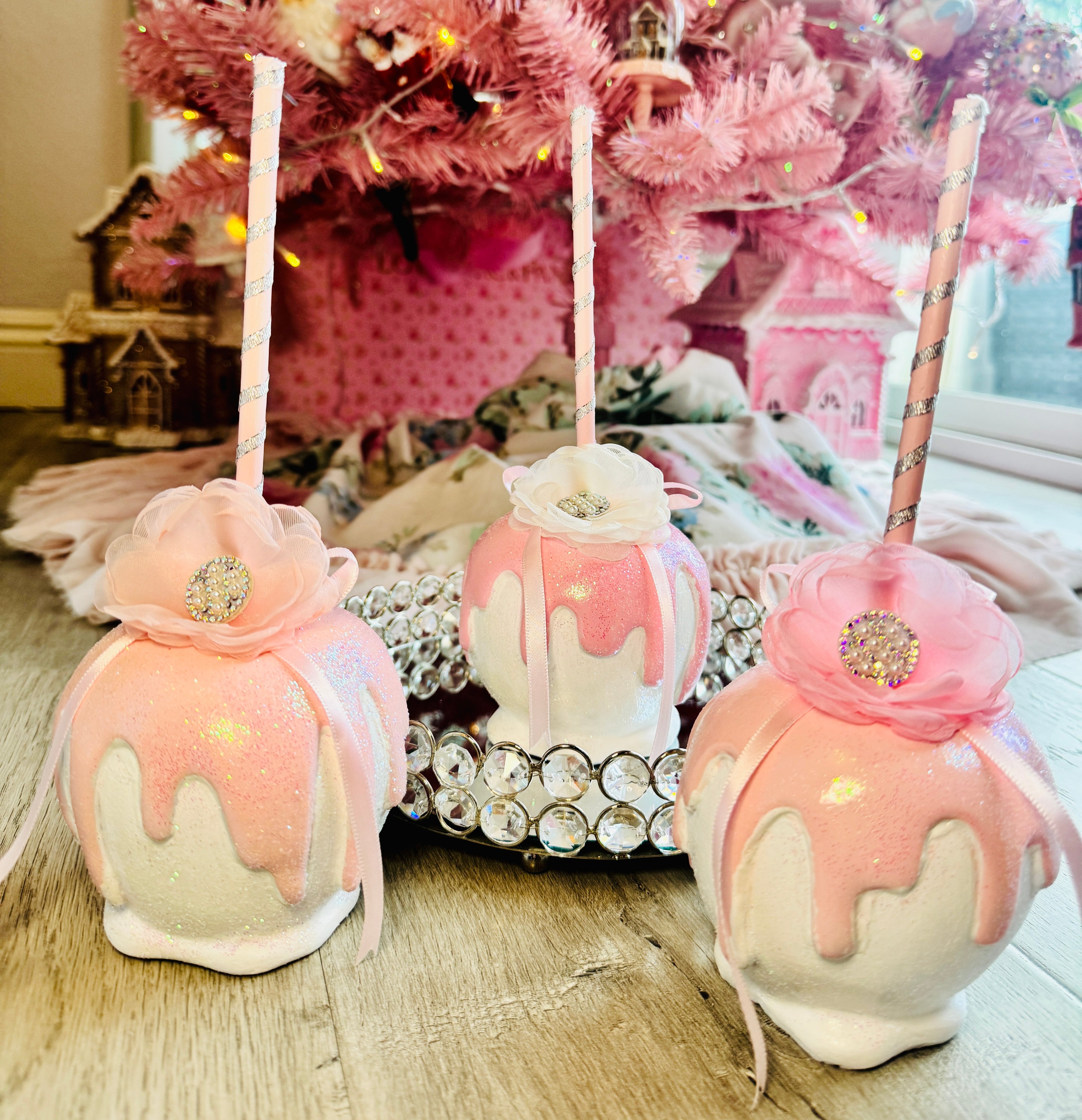 Pink Bespoke Halloween Apples set of 3