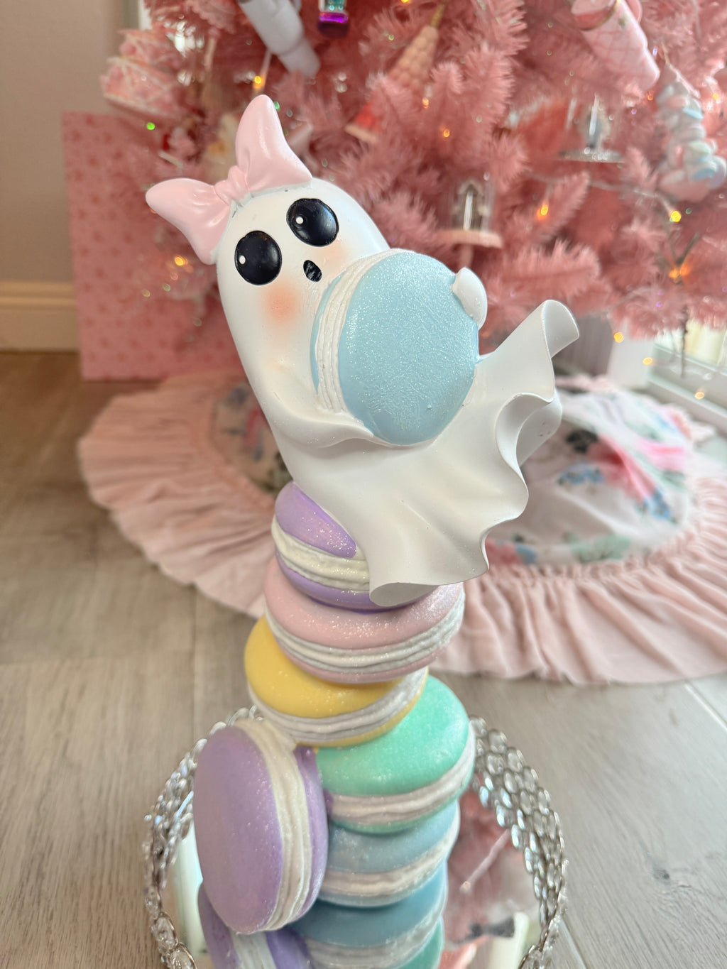 Halloween ghost on multicolor macarons