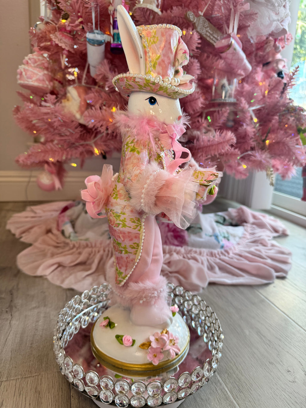 Pink Floral Bunny with tray