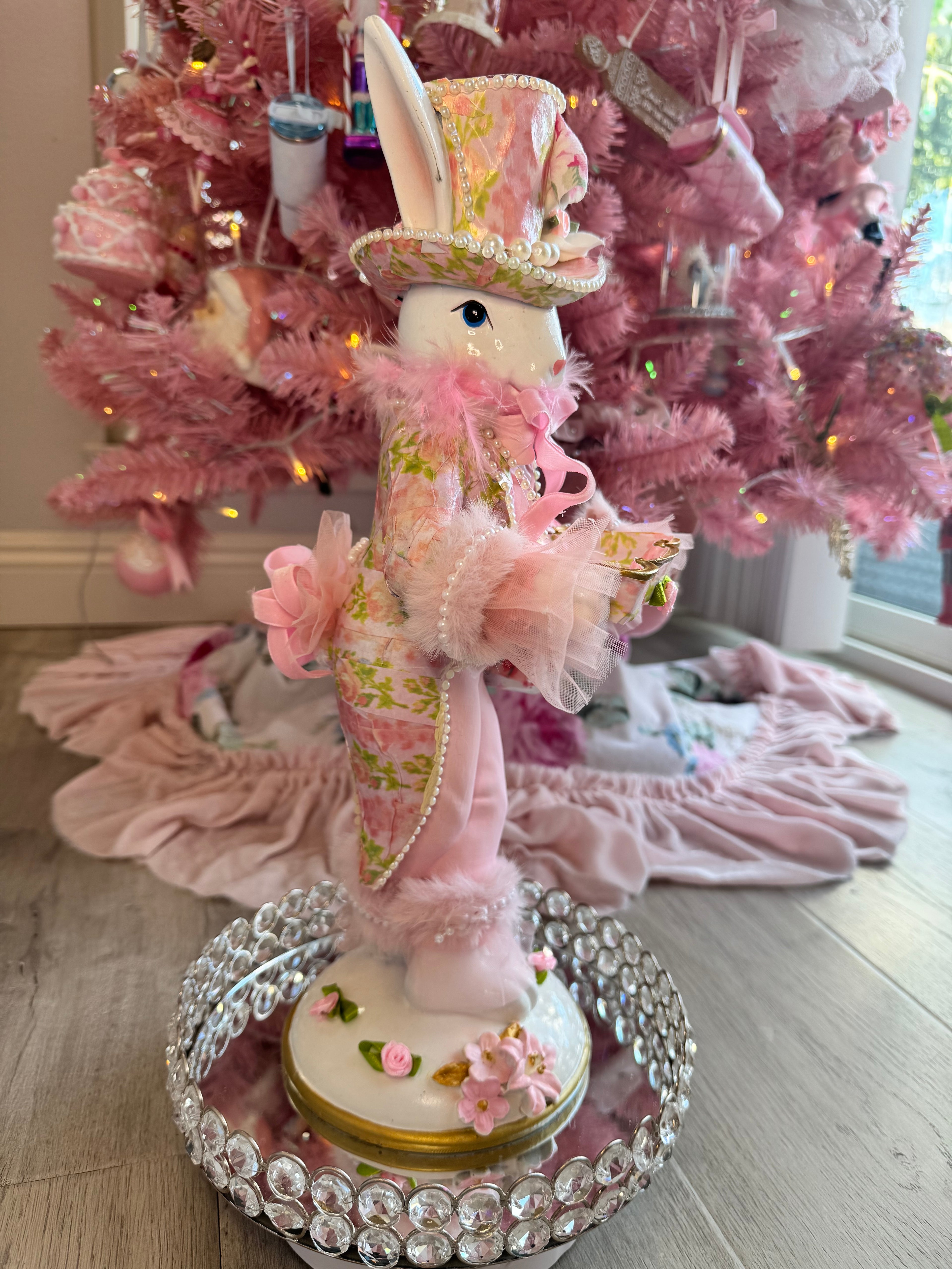 Pink Floral Bunny with tray