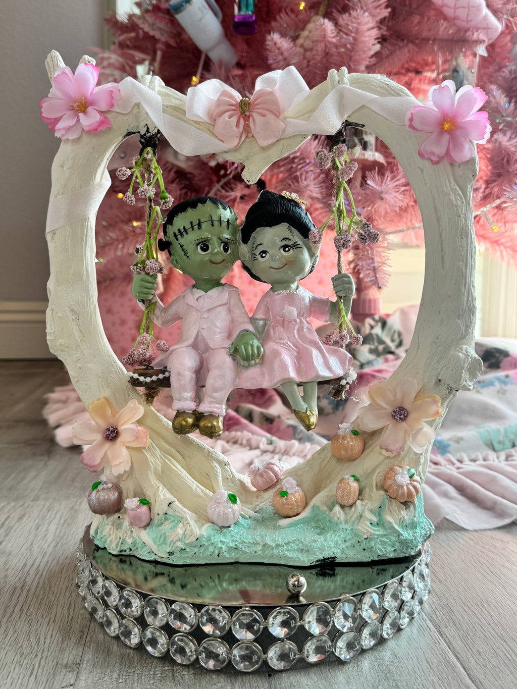 Frankenstein and Bride on swing