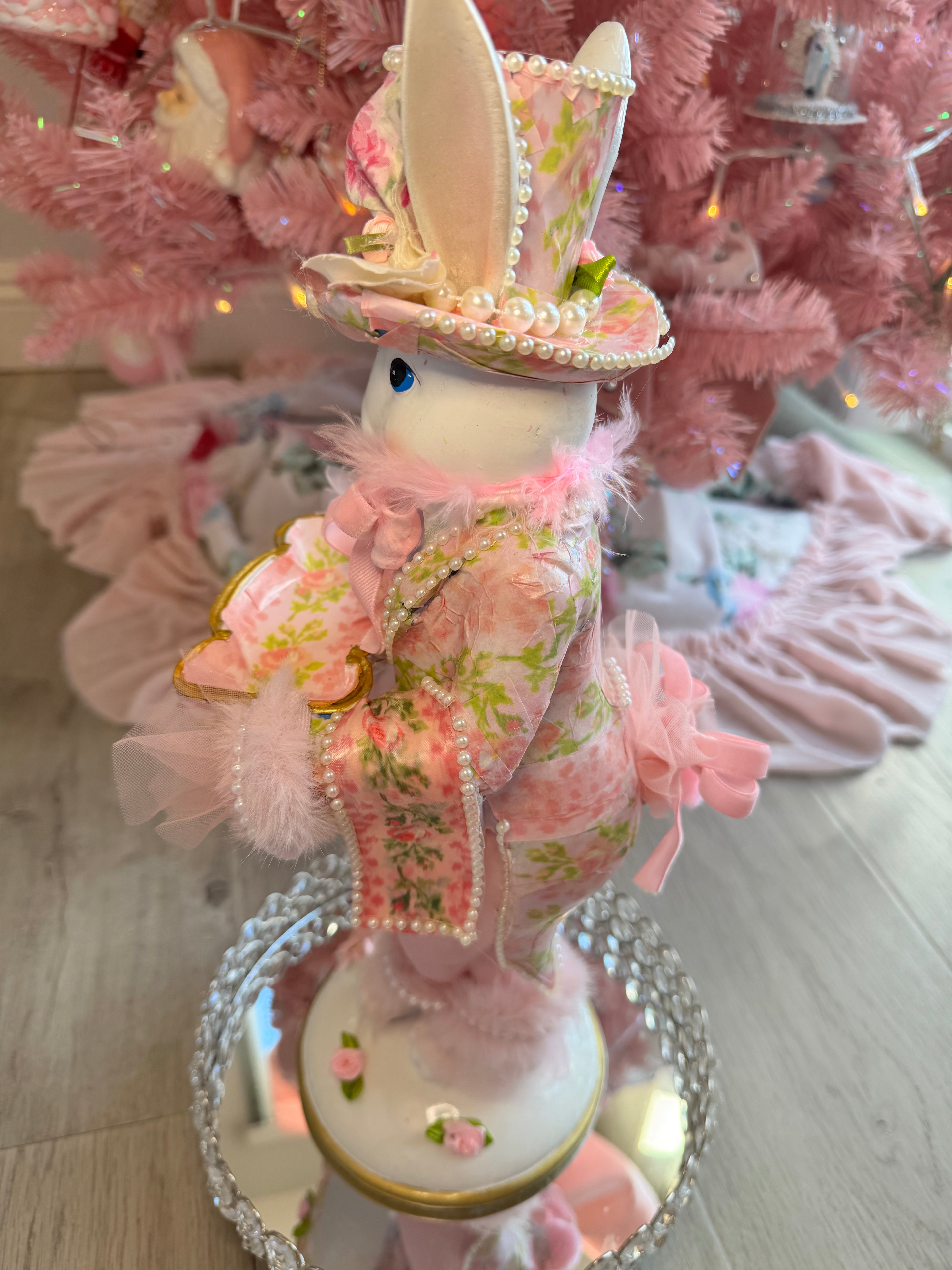Pink Floral Bunny with tray