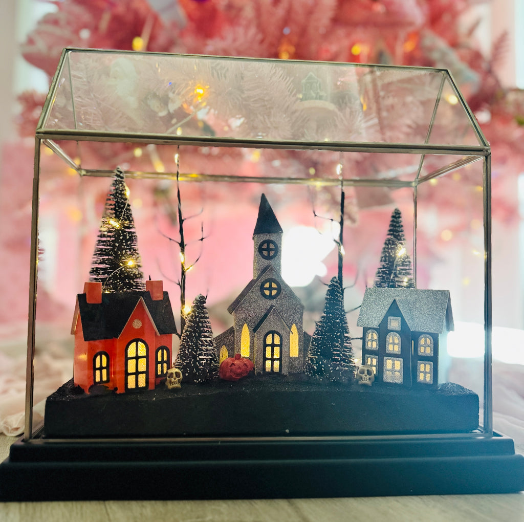 Halloween LED Houses on Glass terrarium