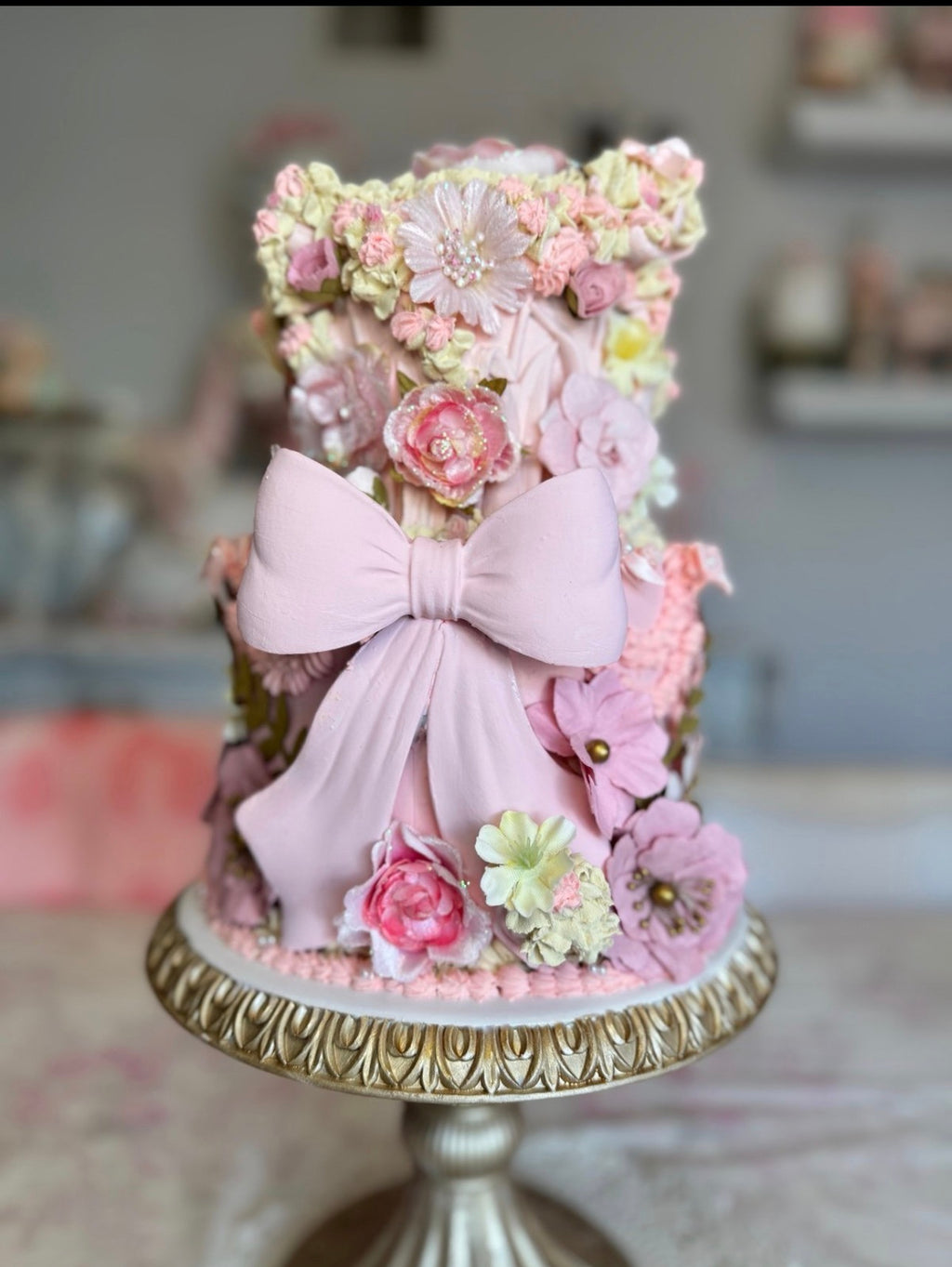 Pink Custom Faux Floral Cake