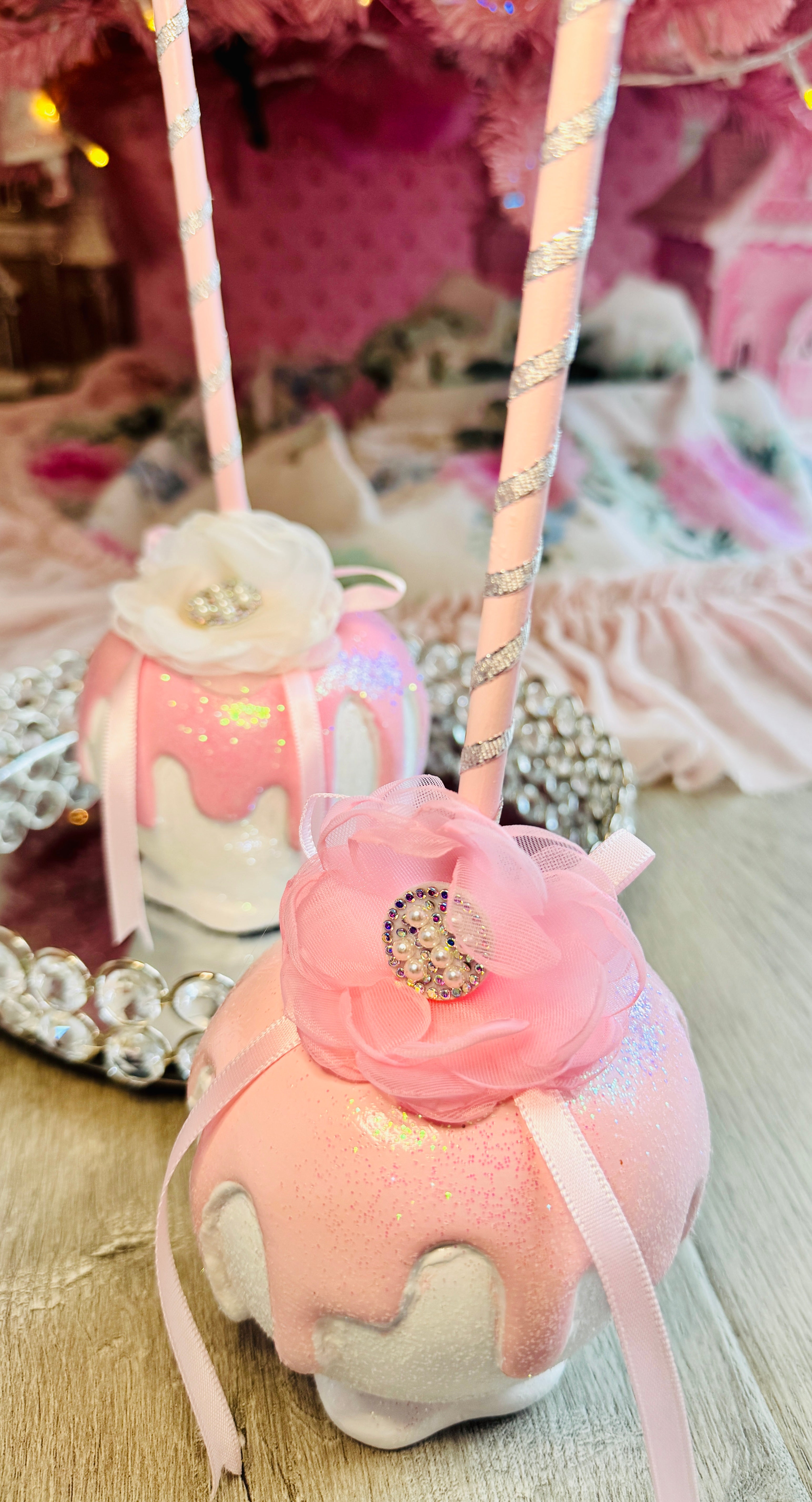 Pink Bespoke Halloween Apples set of 3