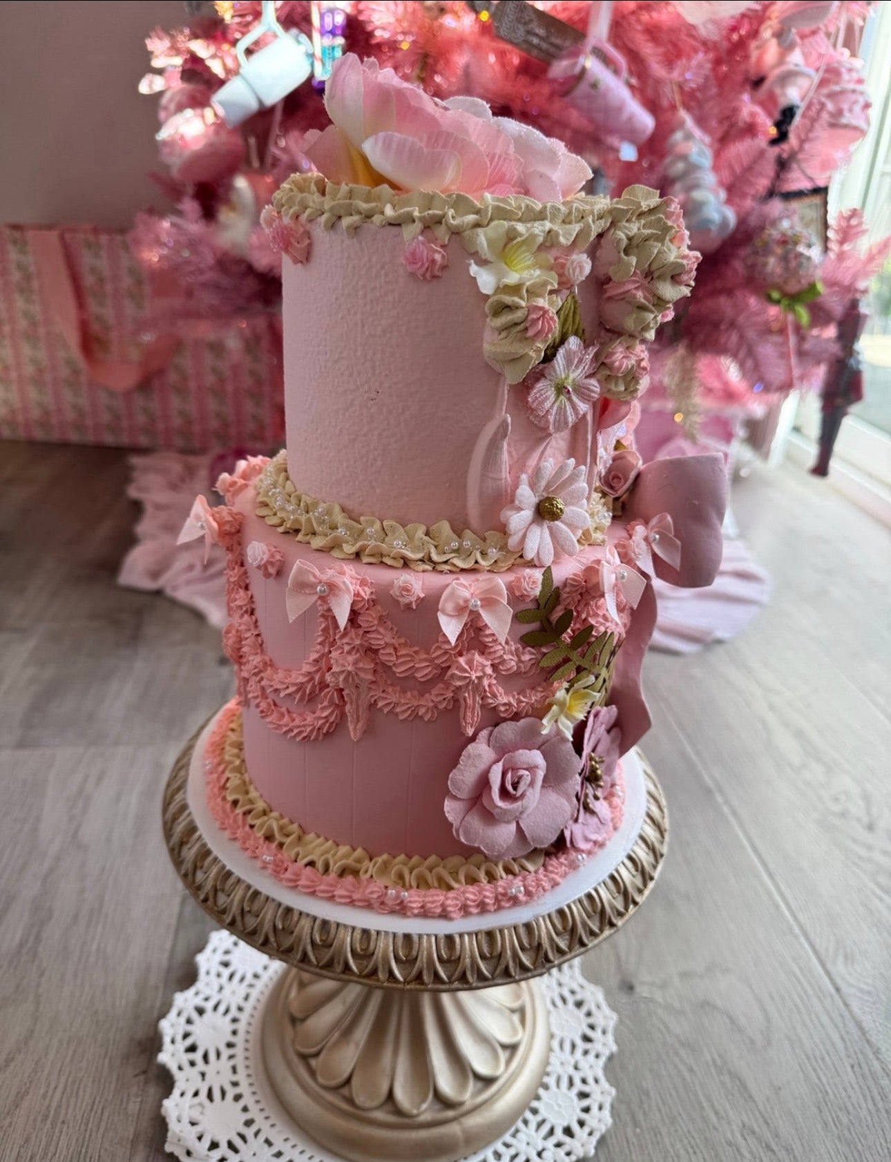 Pink Custom Faux Floral Cake