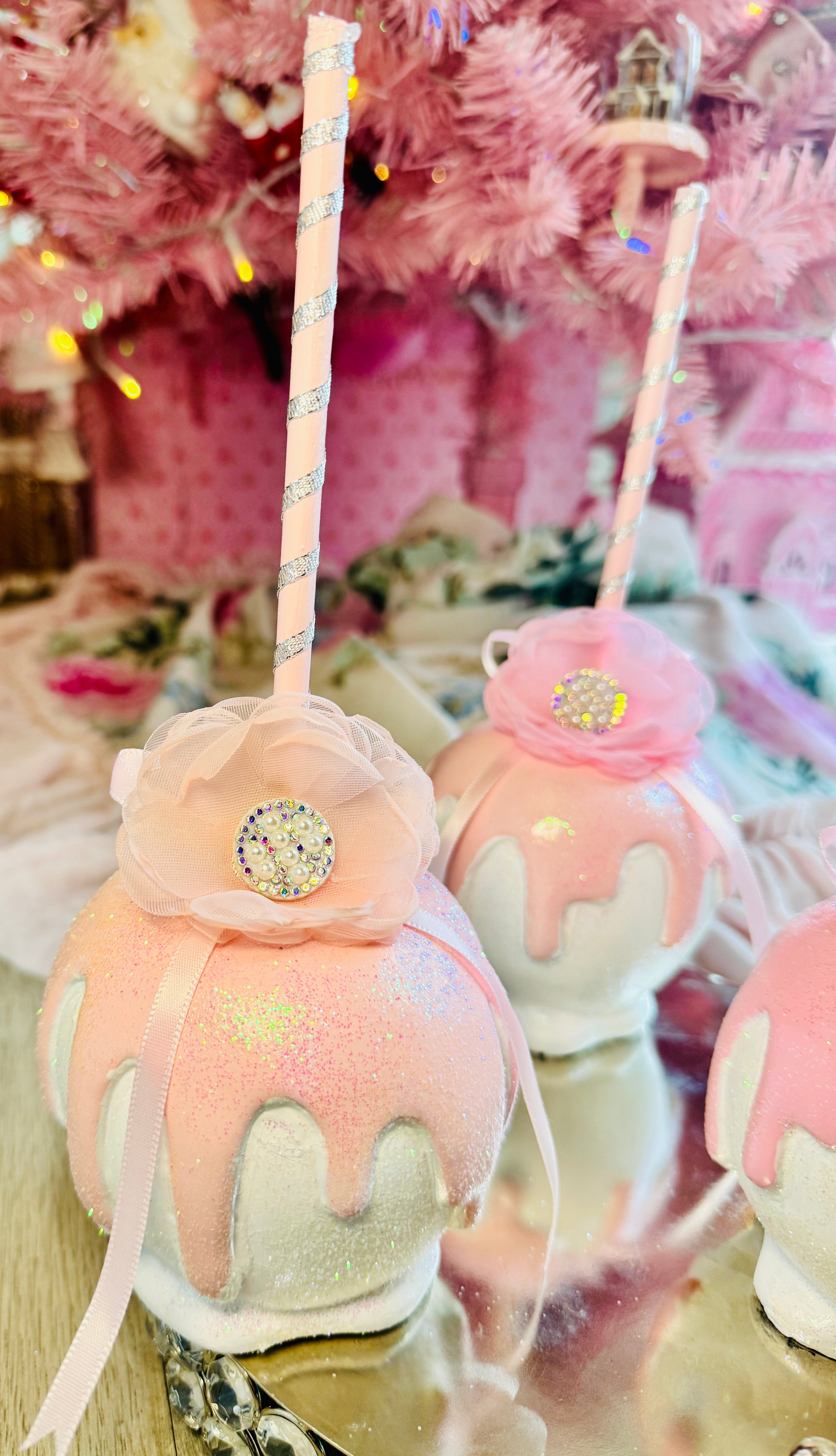 Pink Bespoke Halloween Apples set of 3