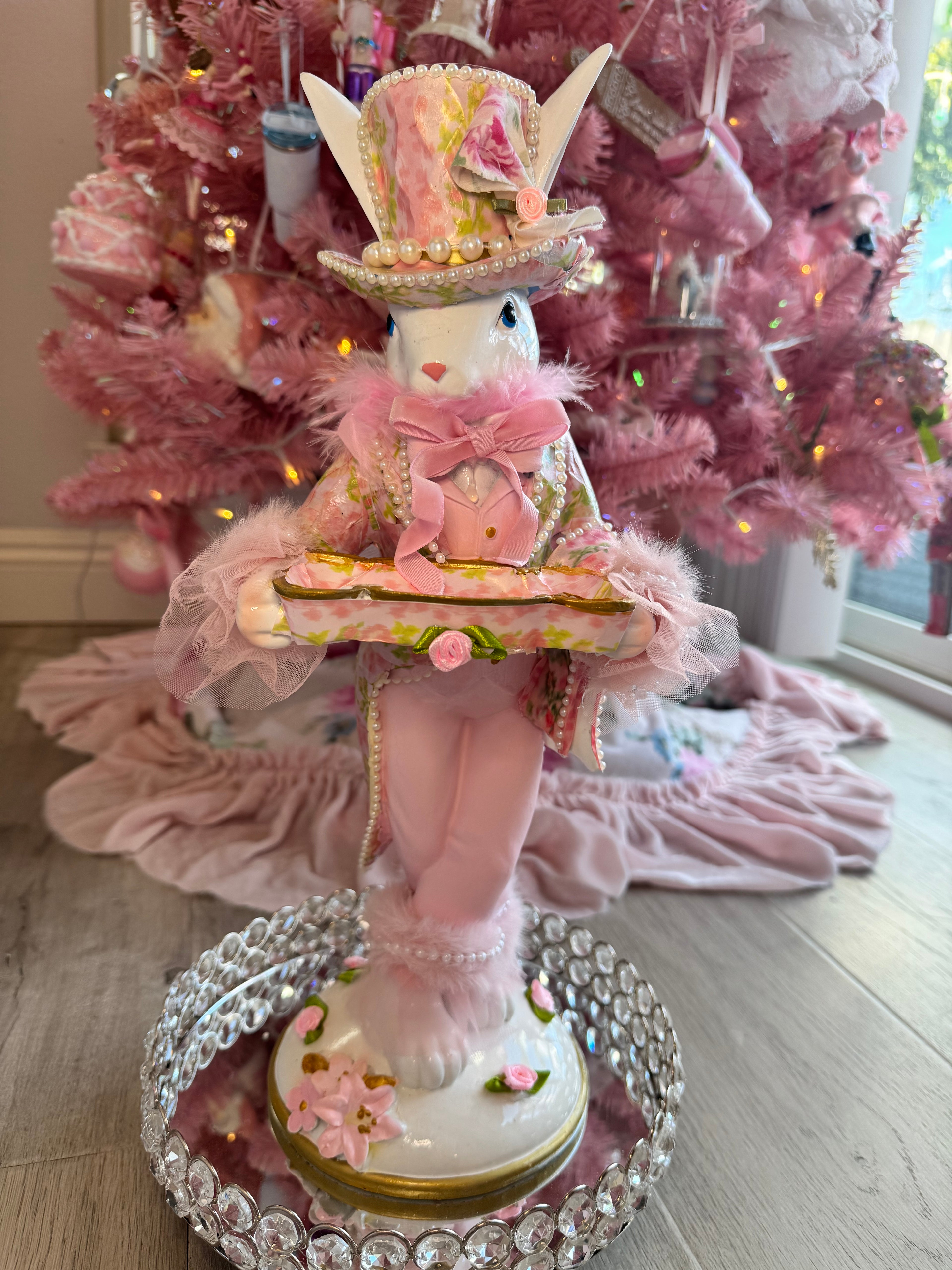 Pink Floral Bunny with tray
