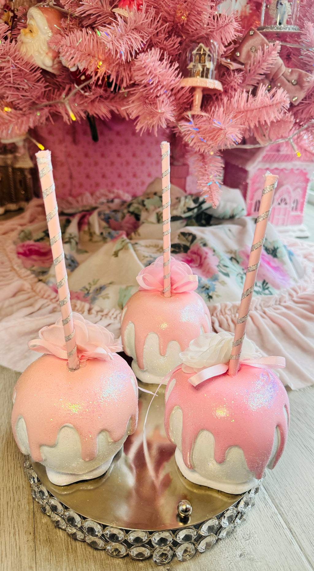 Pink Bespoke Halloween Apples set of 3