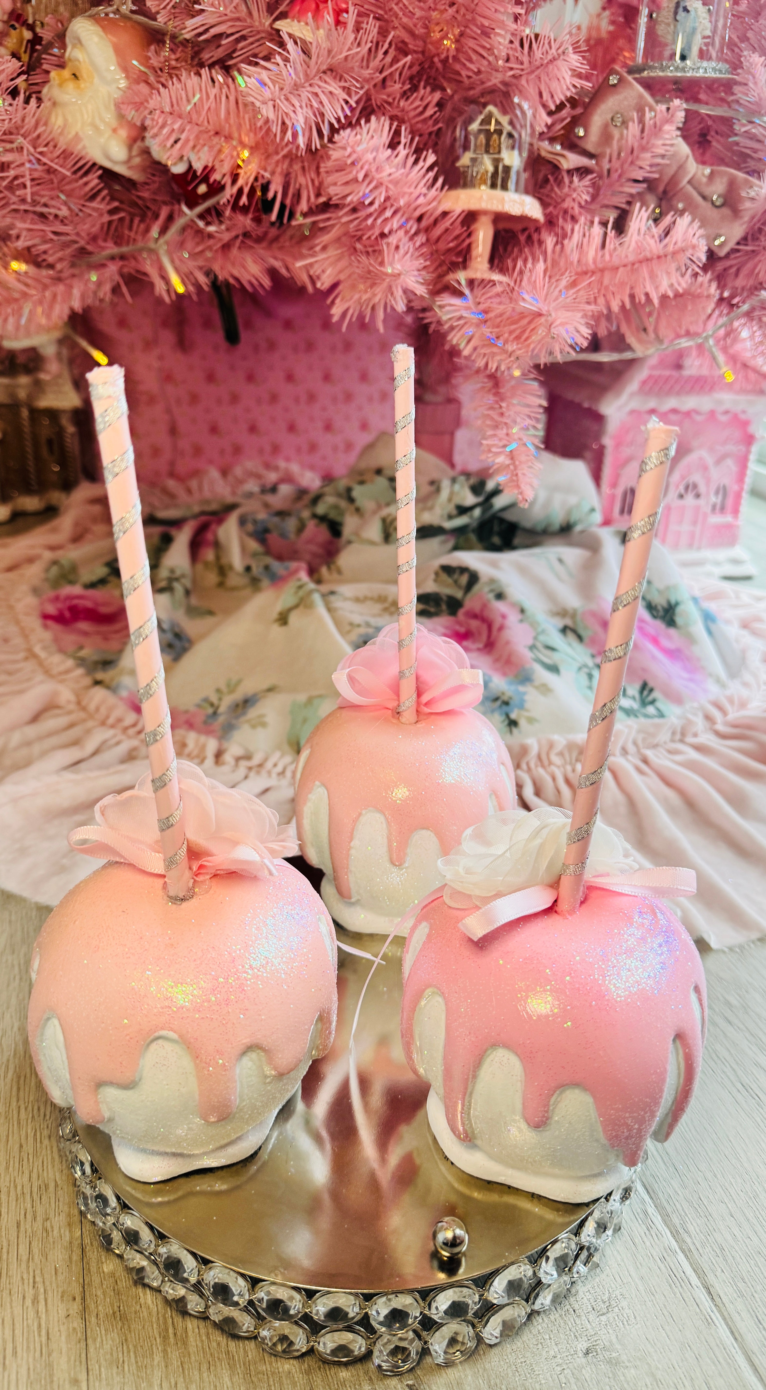 Pink Bespoke Halloween Apples set of 3