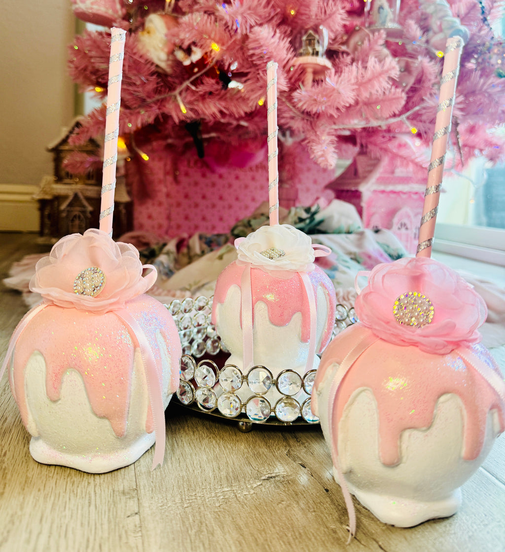 Pink Bespoke Halloween Apples set of 3