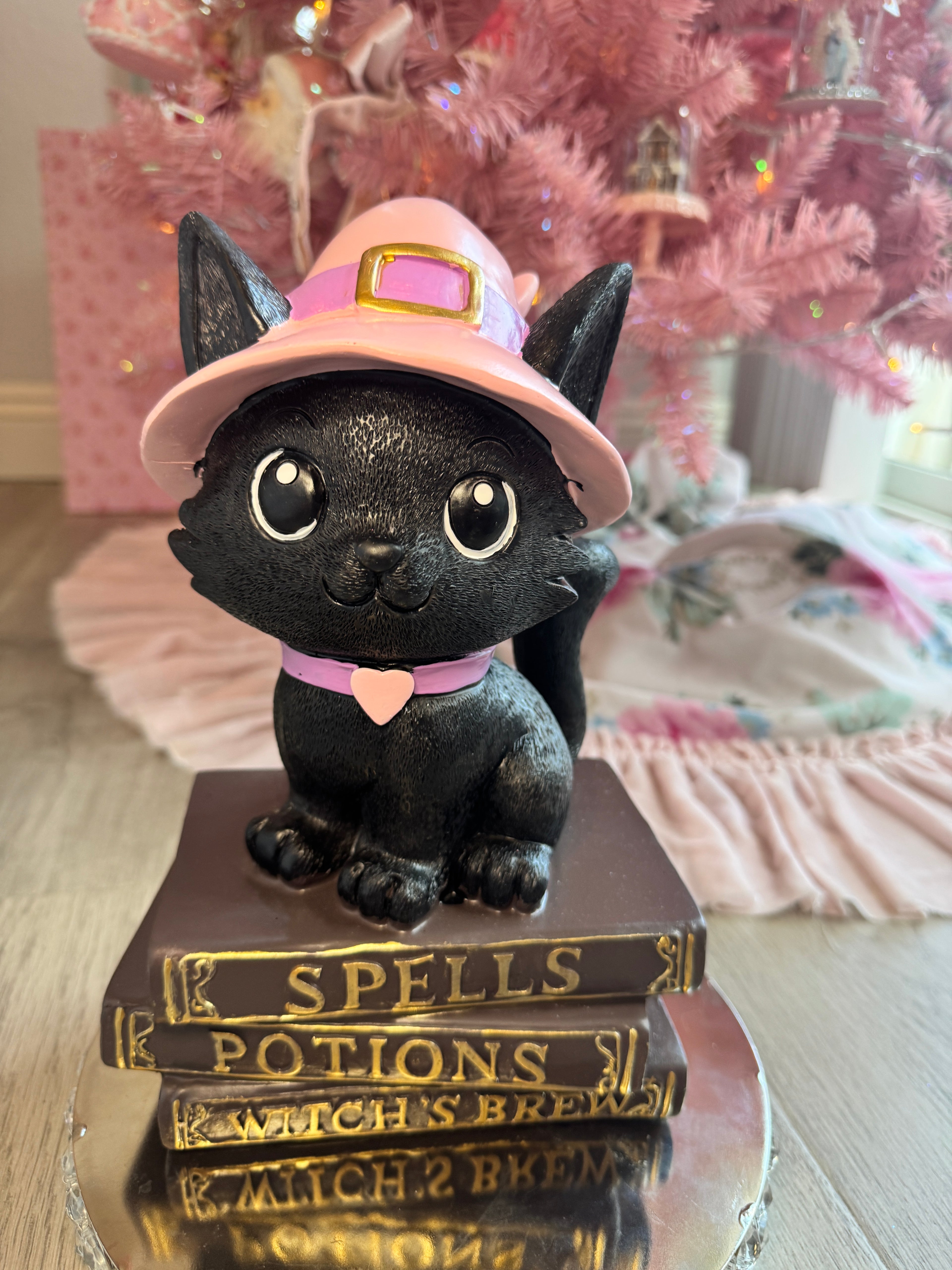Halloween pink kitty on spell book
