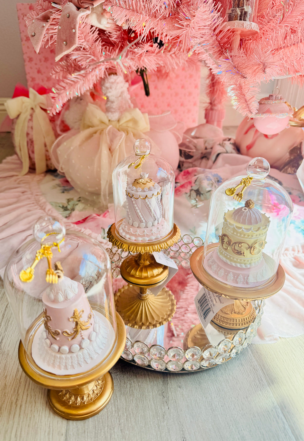 READY TO SHIP - 3 Asst Patisserie Cakes in Glass Cloche /Le Patisserie