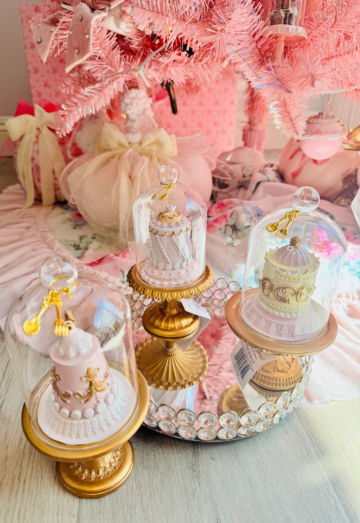 READY TO SHIP - 3 Asst Patisserie Cakes in Glass Cloche /Le Patisserie